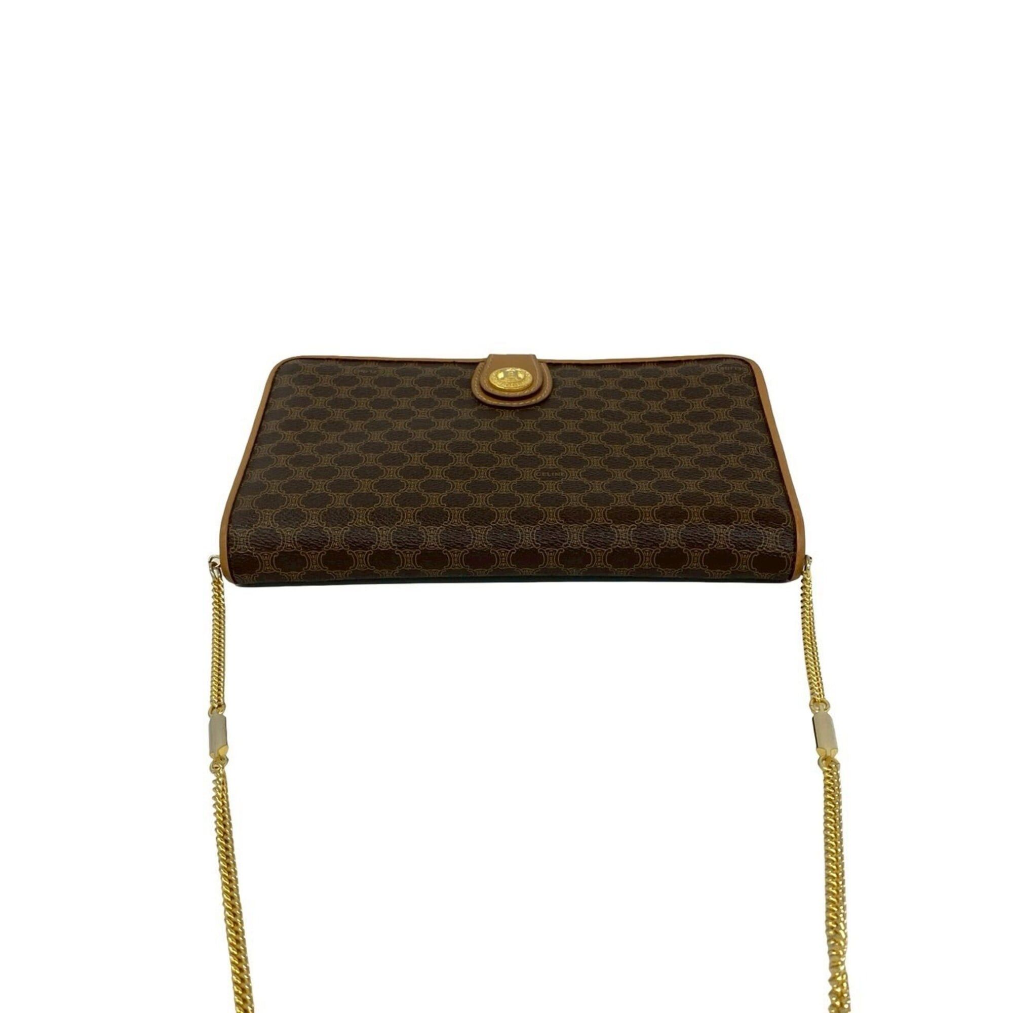 Celine CELINE Vintage Macadam Blazon Triomphe Pattern Leather Mini Chain Shoulder Bag Brown 25942 Size ONE SIZE - 4 Thumbnail