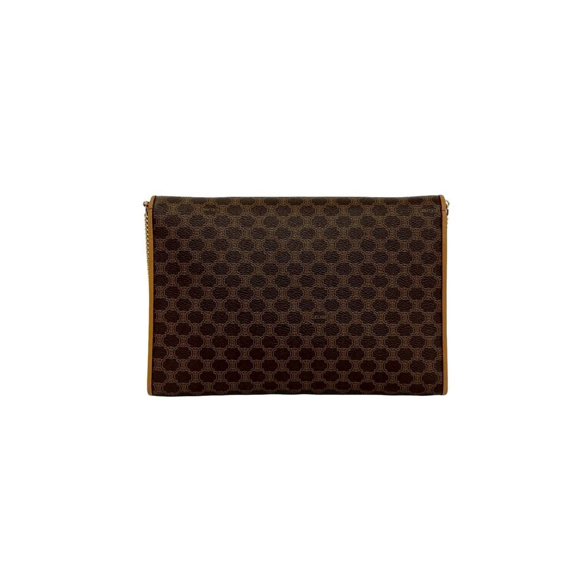 Celine CELINE Vintage Macadam Blazon Triomphe Pattern Leather Mini Chain Shoulder Bag Brown 25942 Size ONE SIZE - 3 Thumbnail