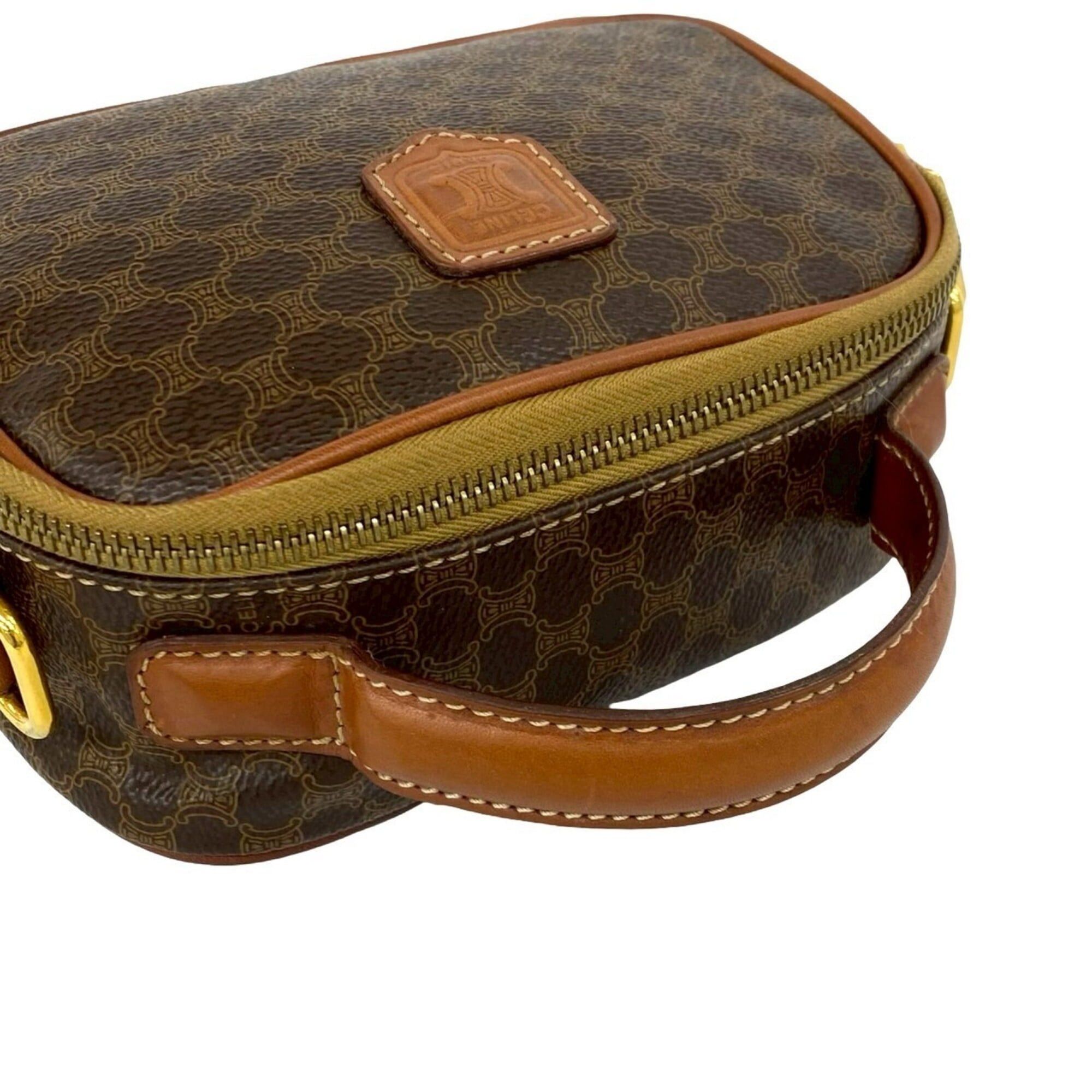 Celine CELINE Vintage Magadham Blazon Triomphe Pattern Leather Mini Shoulder Bag/Handbag, Brown 30103 Size ONE SIZE - 4 Thumbnail