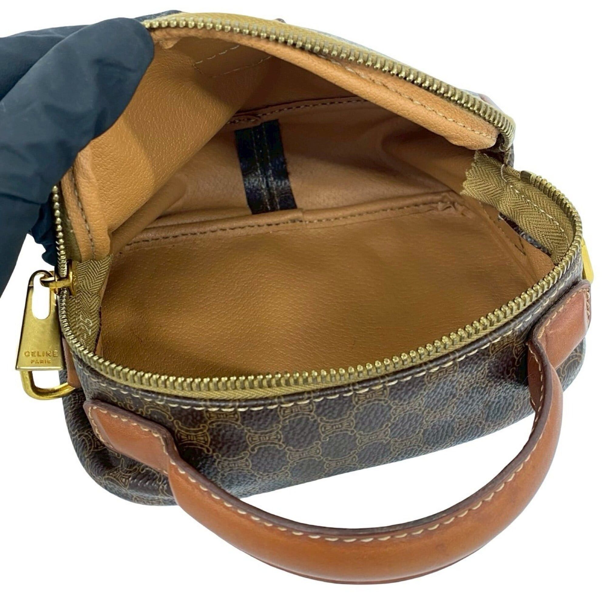Celine CELINE Vintage Magadham Blazon Triomphe Pattern Leather Mini Shoulder Bag/Handbag, Brown 30103 Size ONE SIZE - 9 Thumbnail