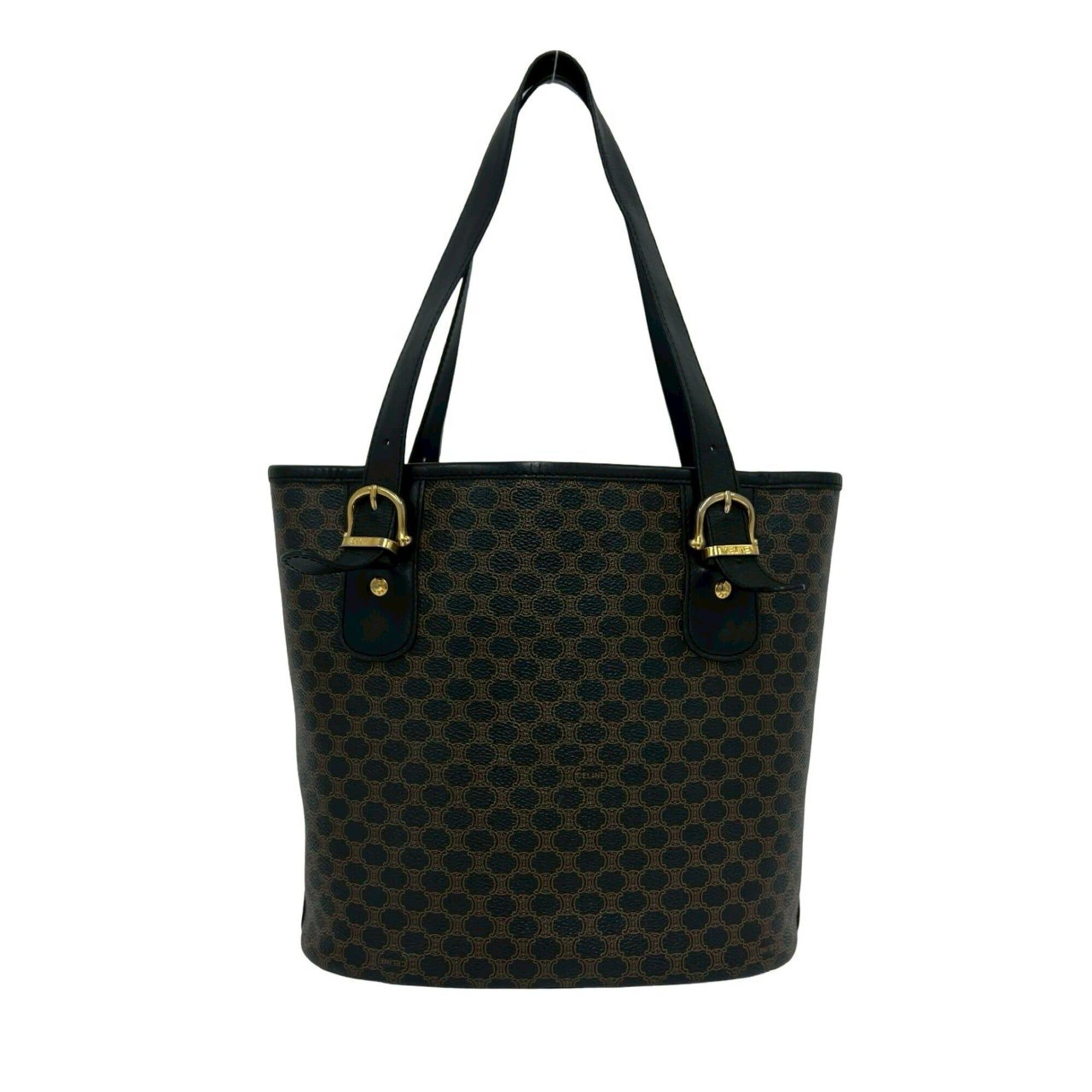Celine CELINE Magadam Blazon Triomphe Pattern Logo Leather Tote Bag Handbag Brown Black 26218 Size ONE SIZE - 3 Thumbnail