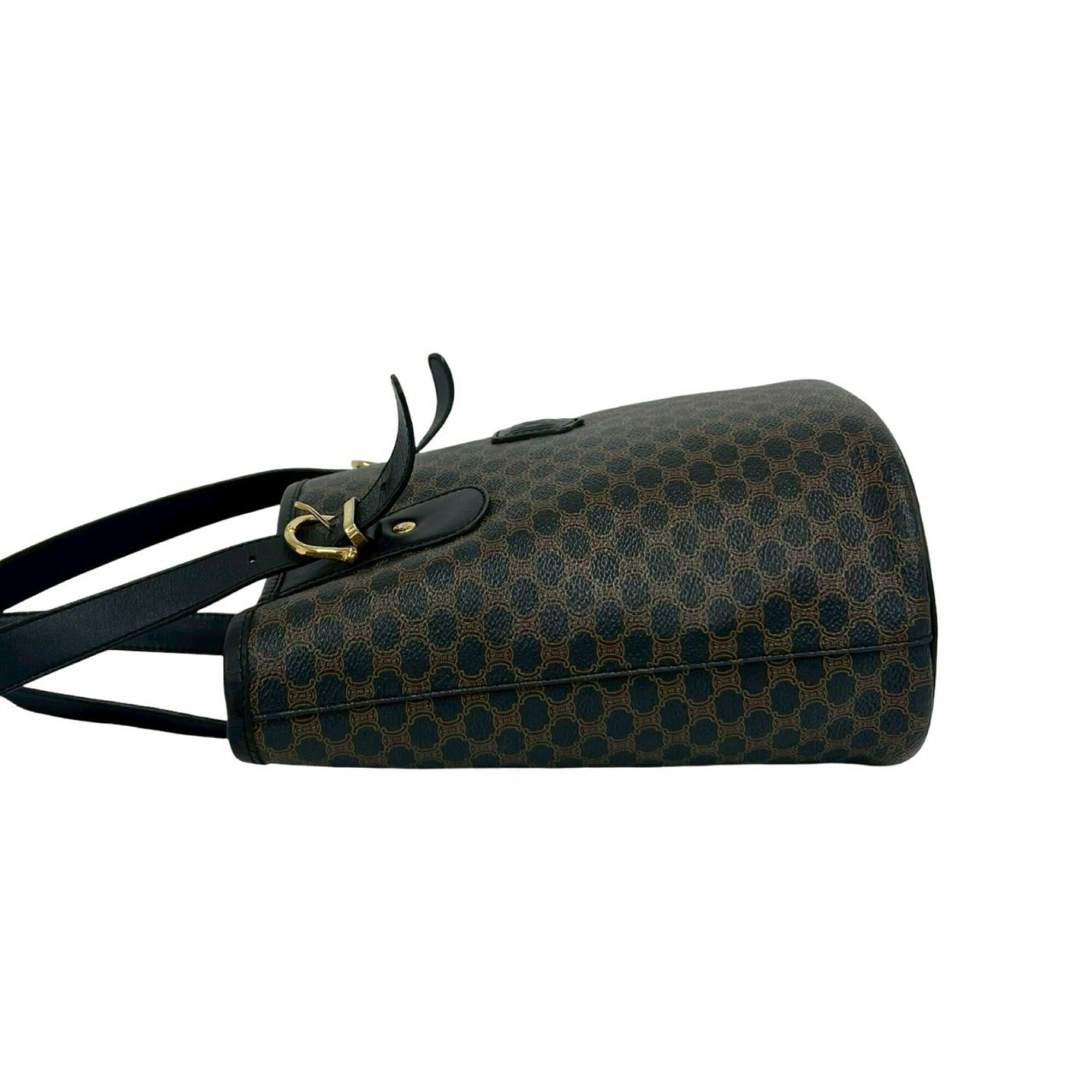 Celine CELINE Magadam Blazon Triomphe Pattern Logo Leather Tote Bag Handbag Brown Black 26218 Size ONE SIZE - 5 Thumbnail
