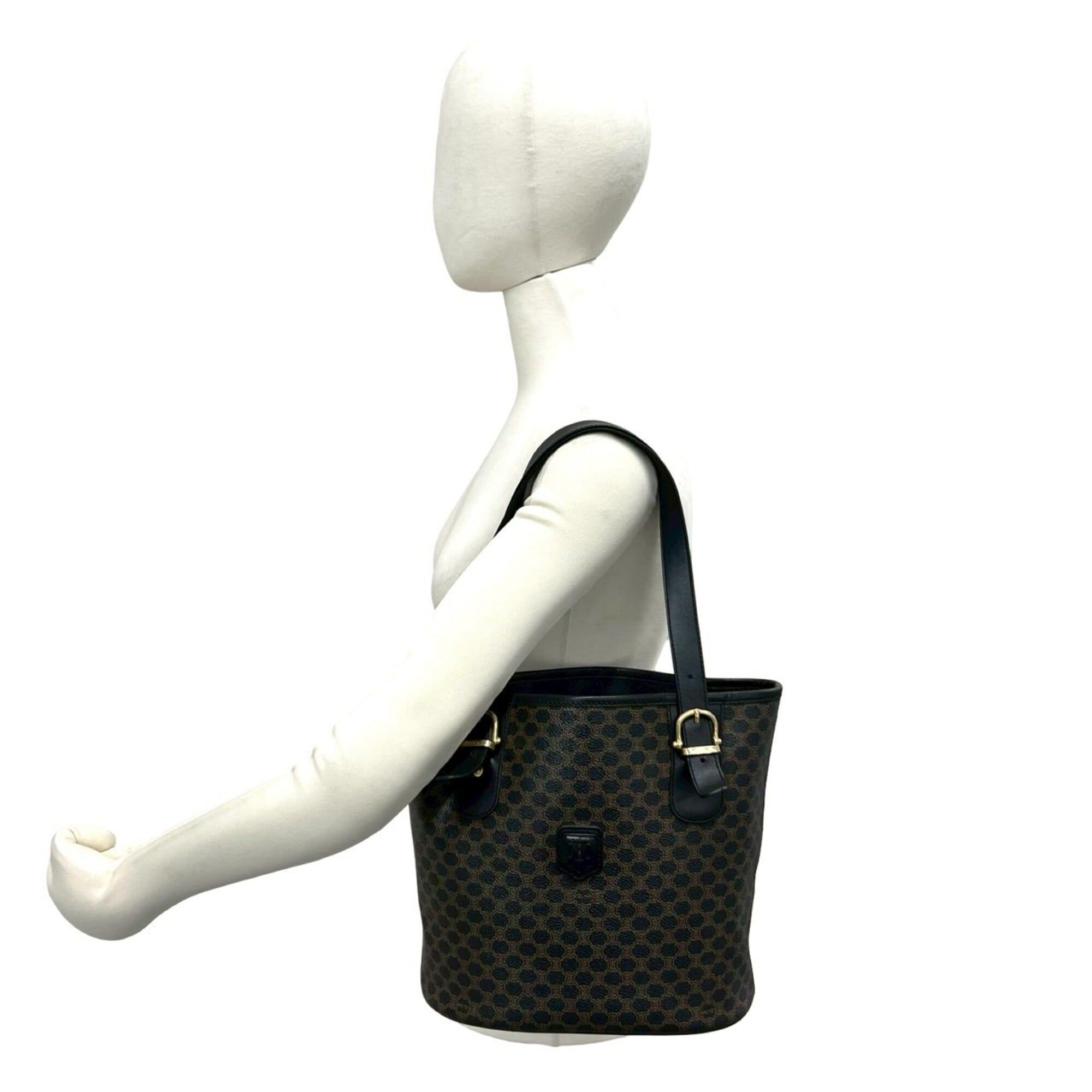 Celine CELINE Magadam Blazon Triomphe Pattern Logo Leather Tote Bag Handbag Brown Black 26218 Size ONE SIZE - 2 Thumbnail