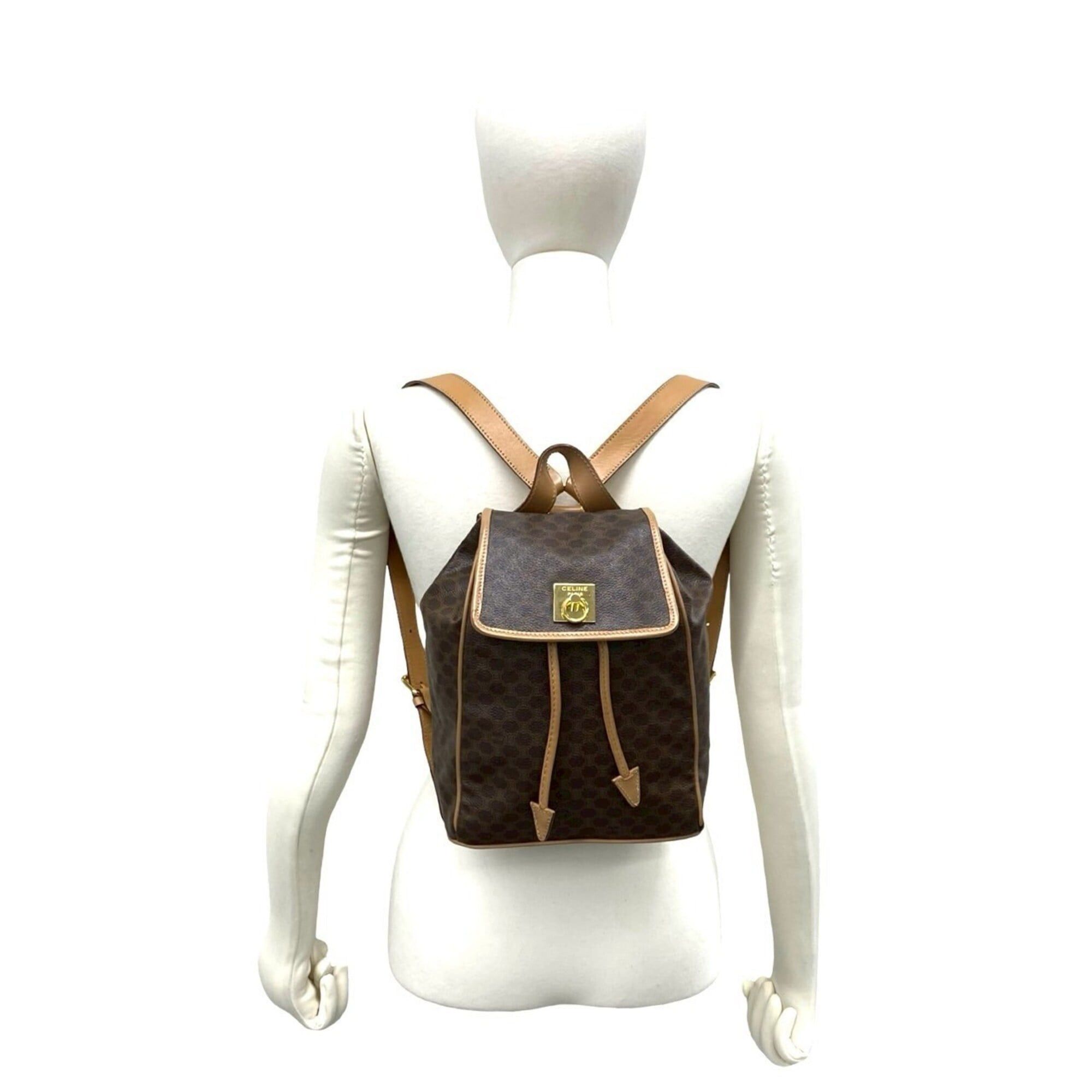 Celine CELINE Vintage Macadam Blazon Triomphe Pattern Logo Ring Hardware Leather Backpack Brown 92831 Size ONE SIZE - 2 Thumbnail