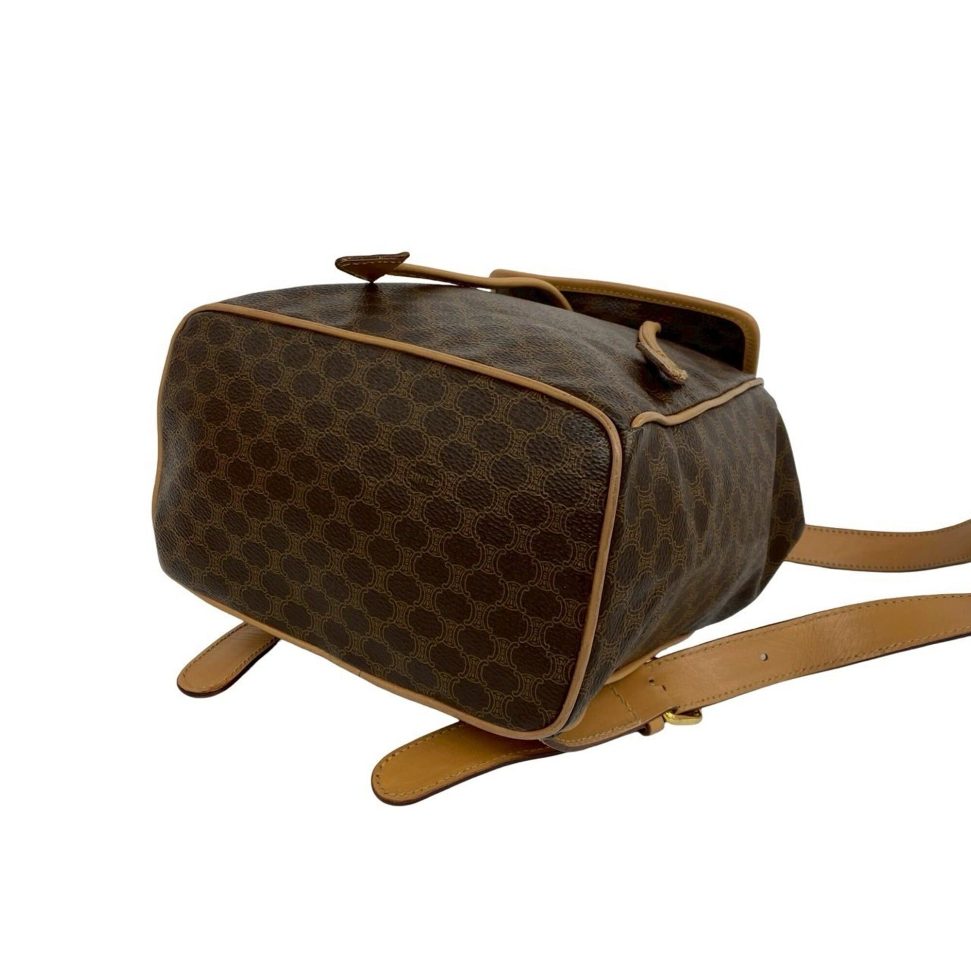 Celine CELINE Vintage Macadam Blazon Triomphe Pattern Logo Ring Hardware Leather Backpack Brown 92831 Size ONE SIZE - 8 Thumbnail