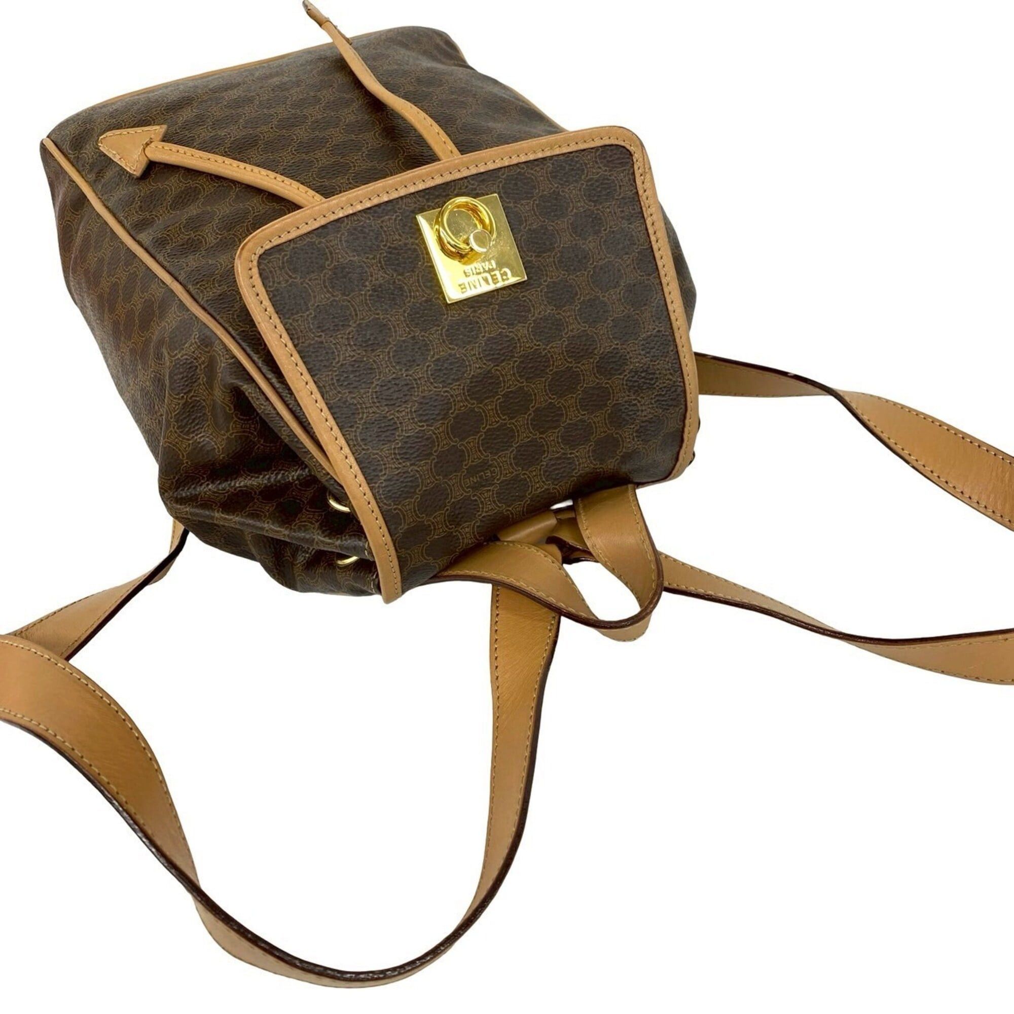 Celine CELINE Vintage Macadam Blazon Triomphe Pattern Logo Ring Hardware Leather Backpack Brown 92831 Size ONE SIZE - 4 Thumbnail
