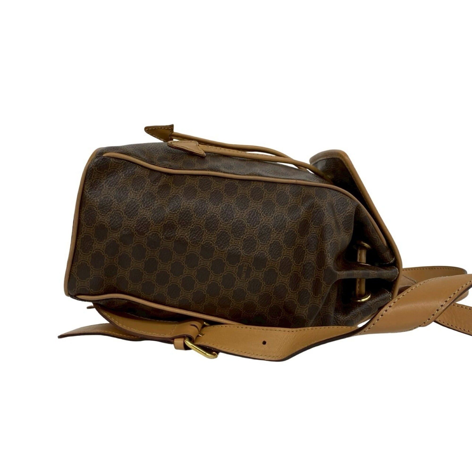 Celine CELINE Vintage Macadam Blazon Triomphe Pattern Logo Ring Hardware Leather Backpack Brown 92831 Size ONE SIZE - 6 Thumbnail