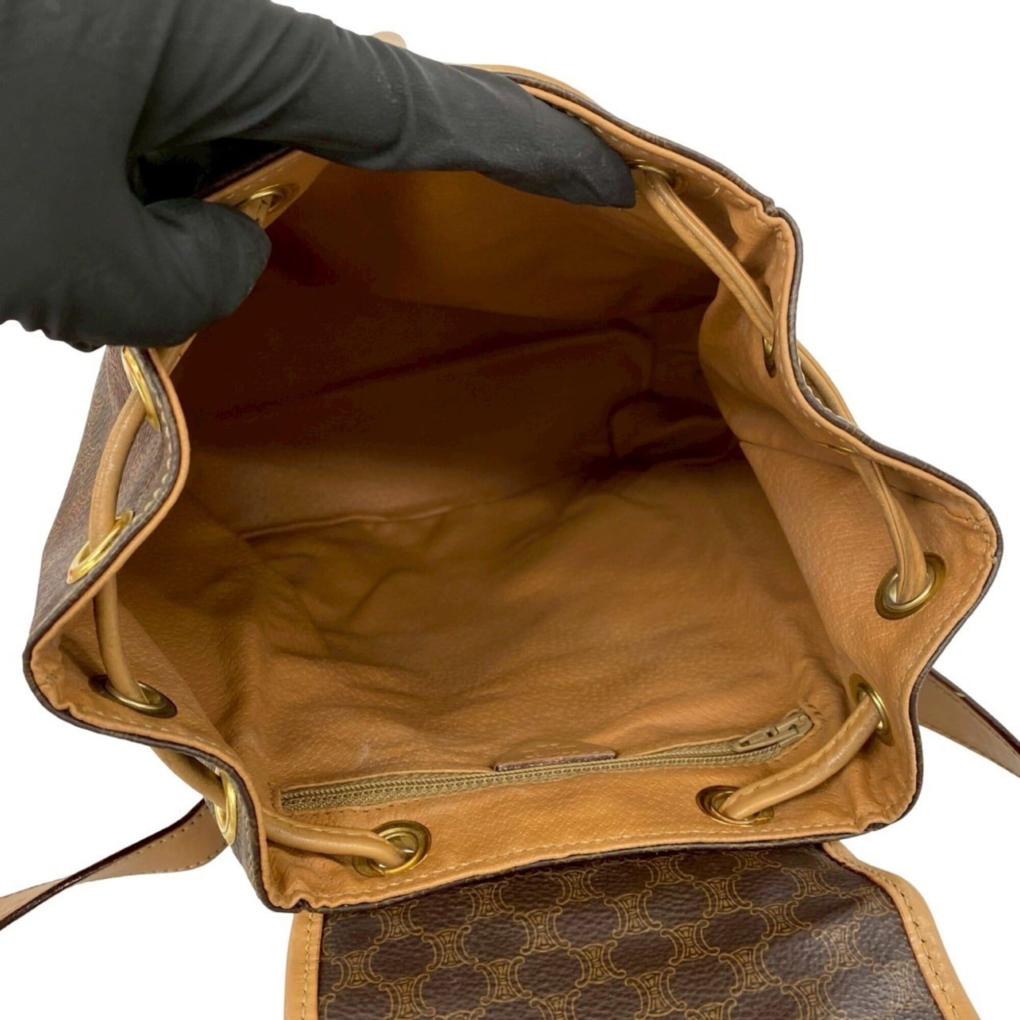 Celine CELINE Vintage Macadam Blazon Triomphe Pattern Logo Ring Hardware Leather Backpack Brown 92831 Size ONE SIZE - 9 Thumbnail