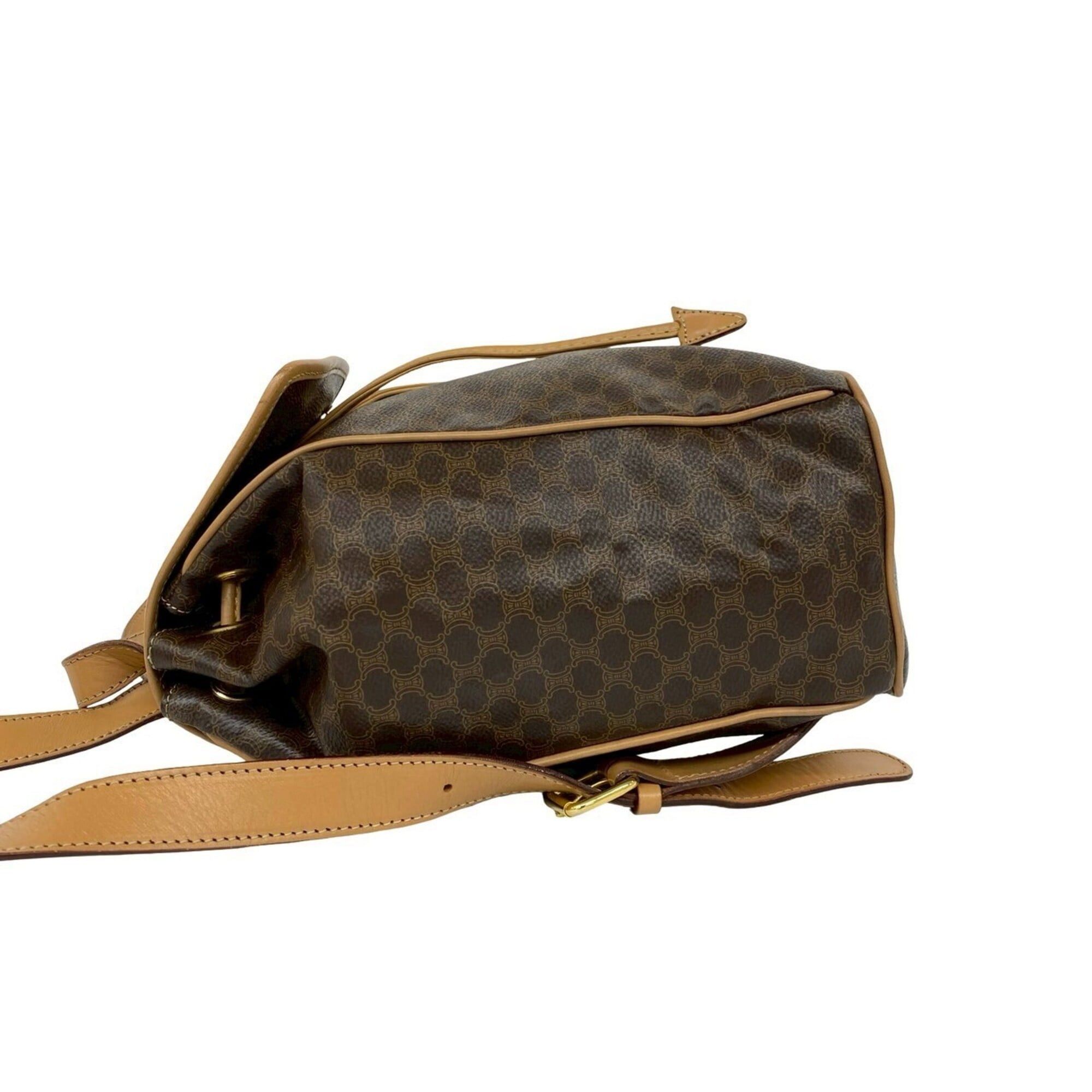 Celine CELINE Vintage Macadam Blazon Triomphe Pattern Logo Ring Hardware Leather Backpack Brown 92831 Size ONE SIZE - 5 Thumbnail