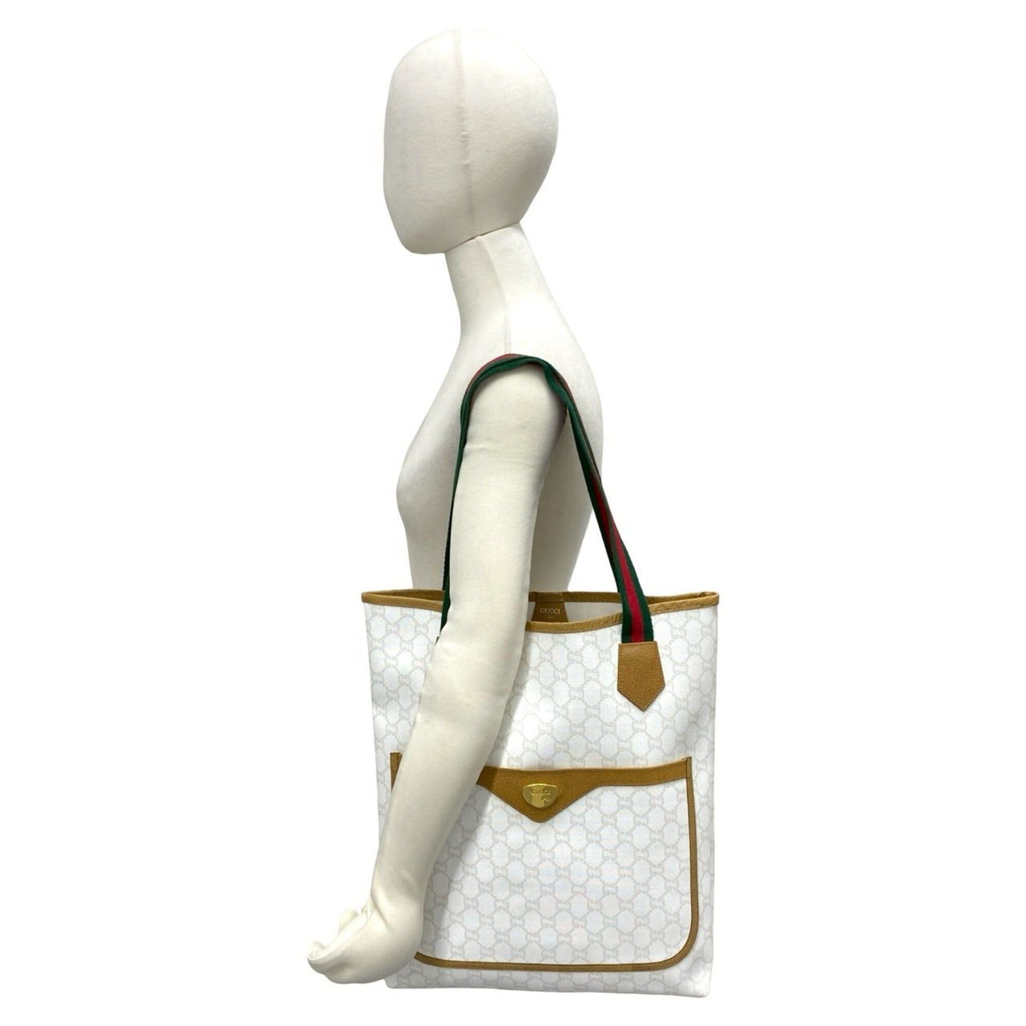 Gucci GUCCI Vintage Sherry Line Gucci Plus Logo Hardware Leather Tote Bag White 84247 Size ONE SIZE - 2 Thumbnail