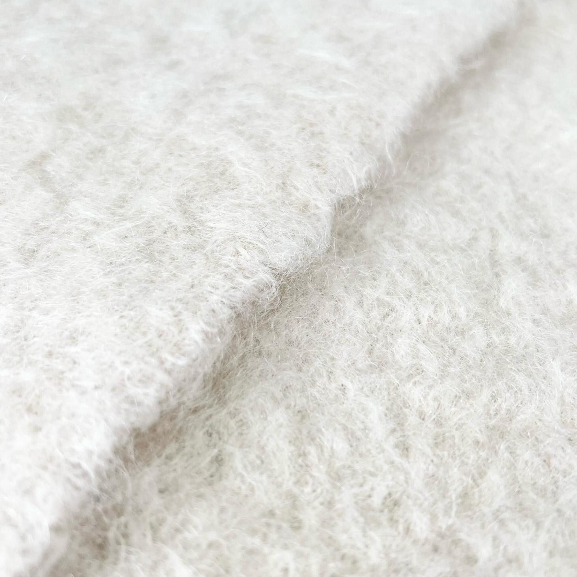 Loewe LOEWE Mohair Wool Anagram Leather Patch Fringe Stole/Scarf, White, Made in Spain, Authentic, Women's Size ONE SIZE - 3 Thumbnail