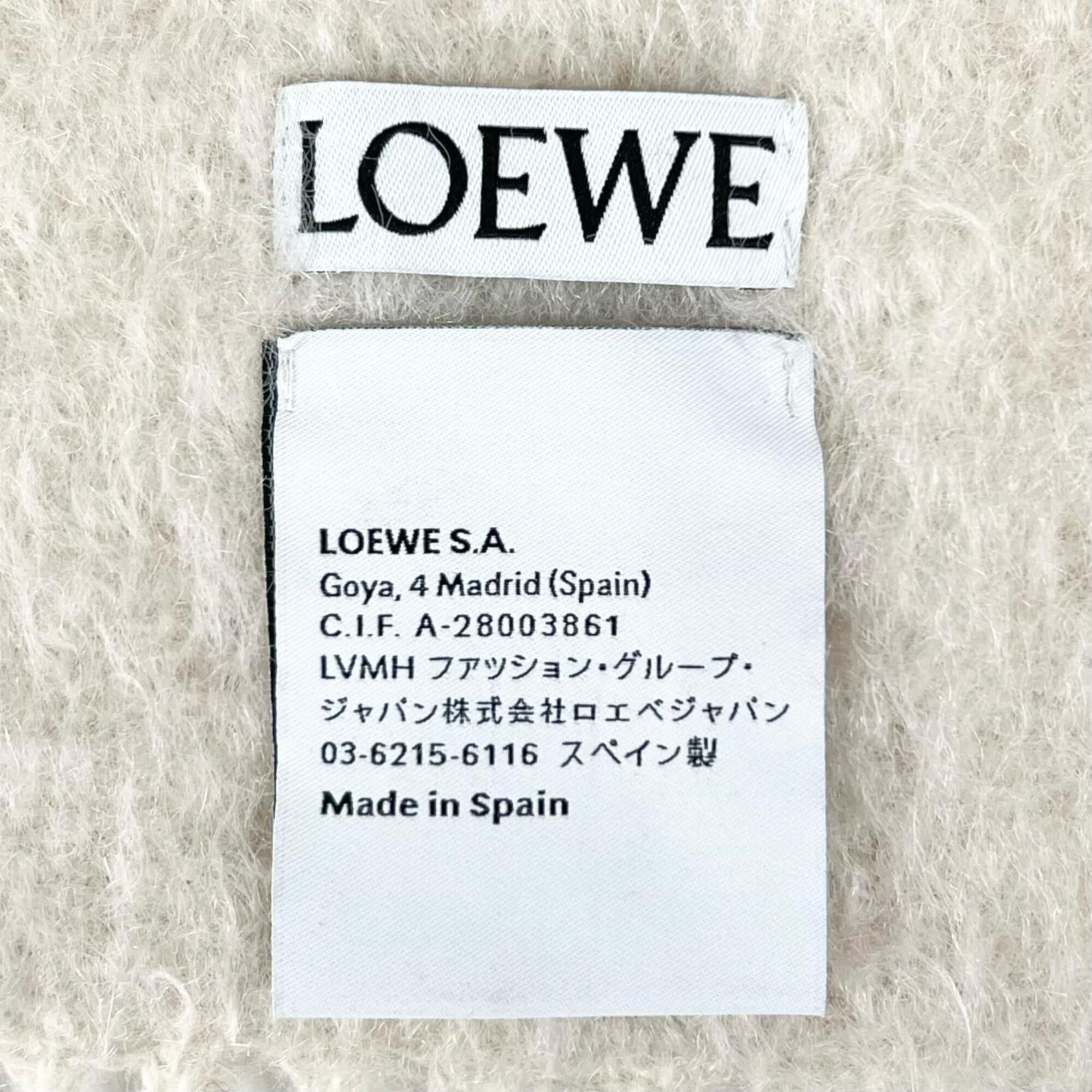 Loewe LOEWE Mohair Wool Anagram Leather Patch Fringe Stole/Scarf, White, Made in Spain, Authentic, Women's Size ONE SIZE - 6 Thumbnail