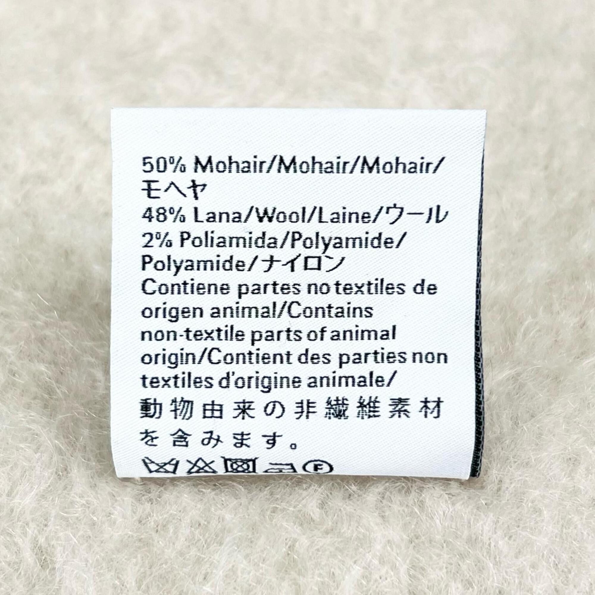 Loewe LOEWE Mohair Wool Anagram Leather Patch Fringe Stole/Scarf, White, Made in Spain, Authentic, Women's Size ONE SIZE - 7 Thumbnail