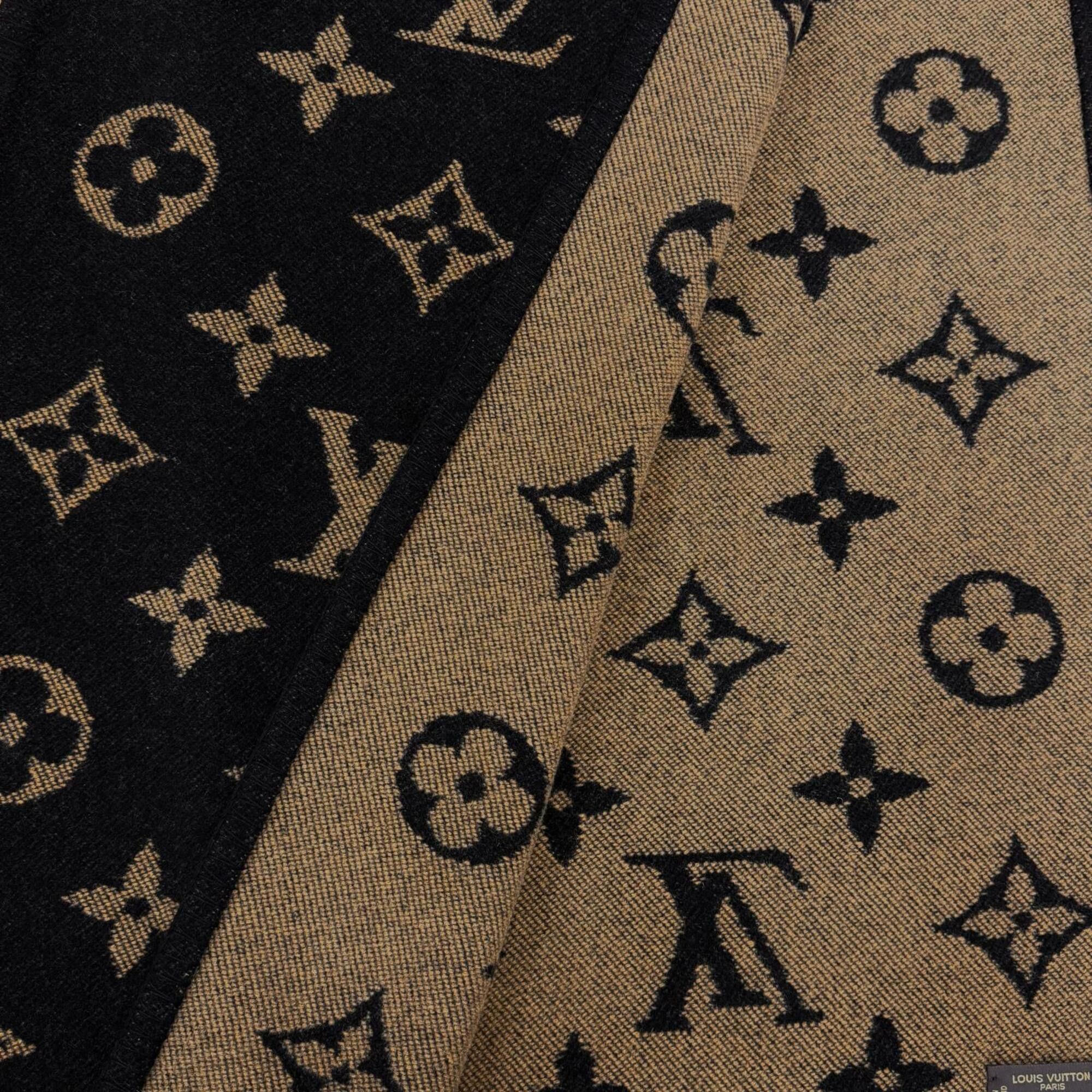 Louis Vuitton Louis Vuitton Cashmere Wool Monogram Blanket Black Brown Made in Scotland Authentic Women's Size ONE SIZE - 3 Thumbnail