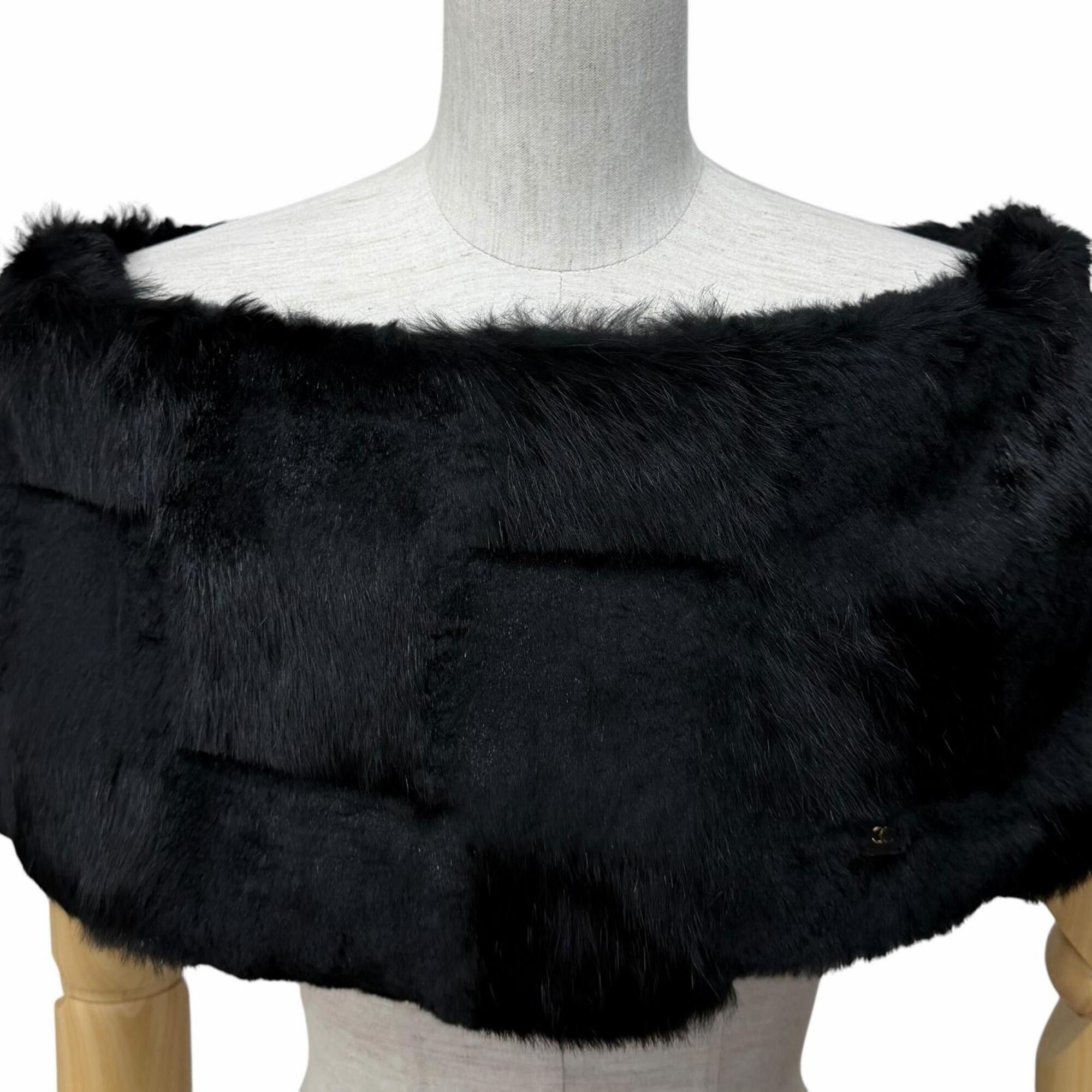Chanel CHANEL 01A P18153 Coco Mark Rabbit Fur Tippet Shawl Black Size 42 Made in France Authentic Women's with Box Size ONE SIZE - 6 Thumbnail