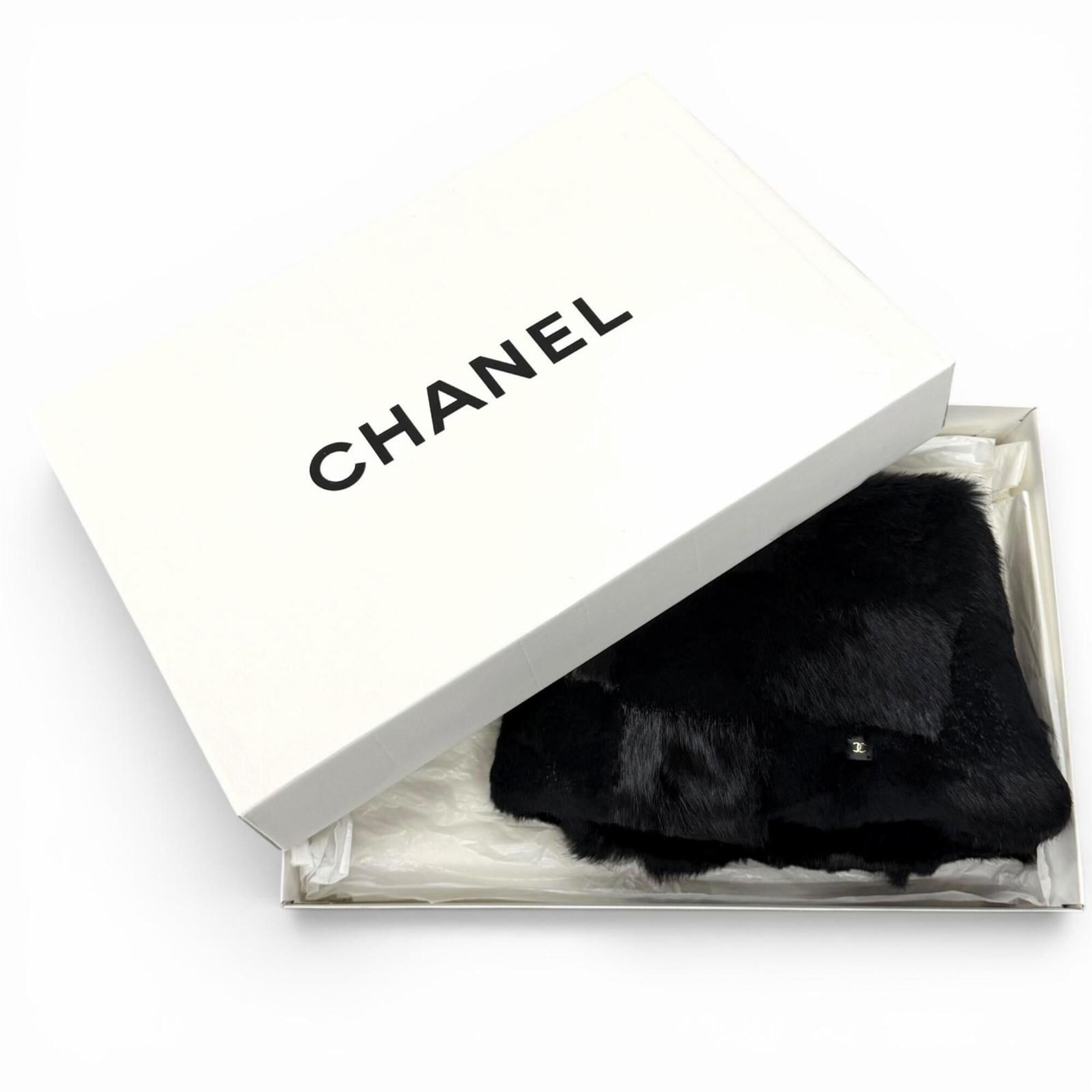 Chanel CHANEL 01A P18153 Coco Mark Rabbit Fur Tippet Shawl Black Size 42 Made in France Authentic Women's with Box Size ONE SIZE - 2 Thumbnail