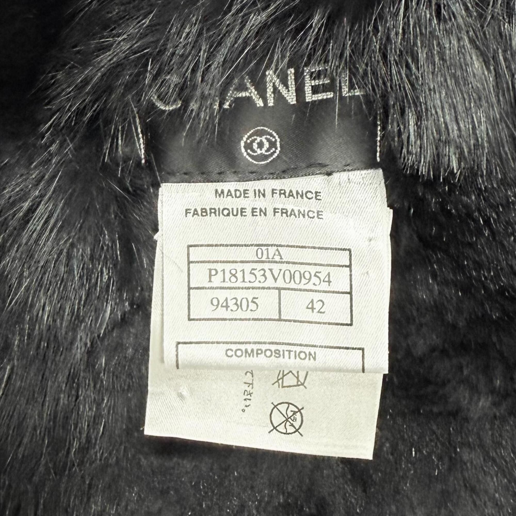 Chanel CHANEL 01A P18153 Coco Mark Rabbit Fur Tippet Shawl Black Size 42 Made in France Authentic Women's with Box Size ONE SIZE - 10 Thumbnail