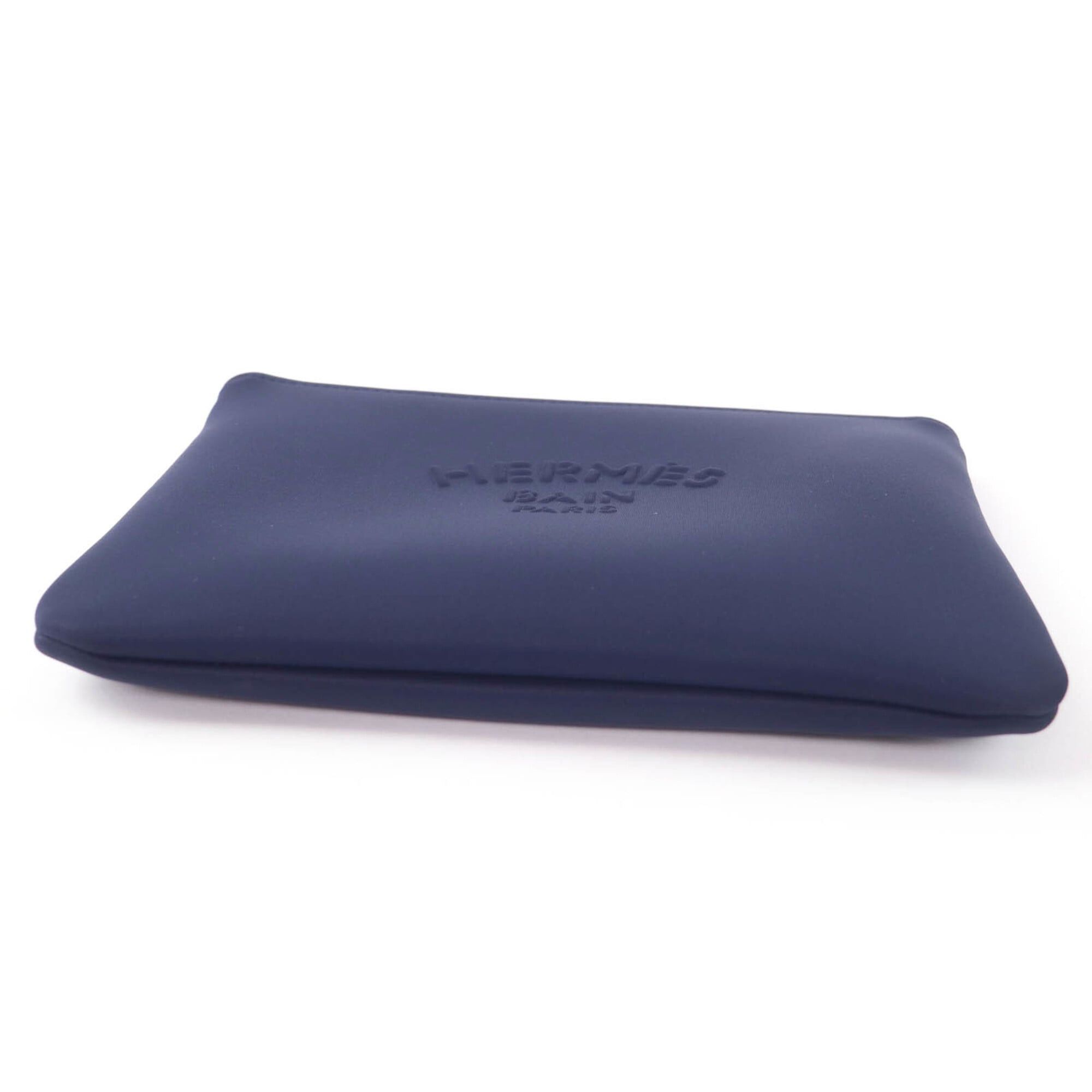 Hermes HERMES Trouse Flat PM Neoban Black Hardware Logo Zip Pouch Navy Made in France Women's Size ONE SIZE - 3 Thumbnail