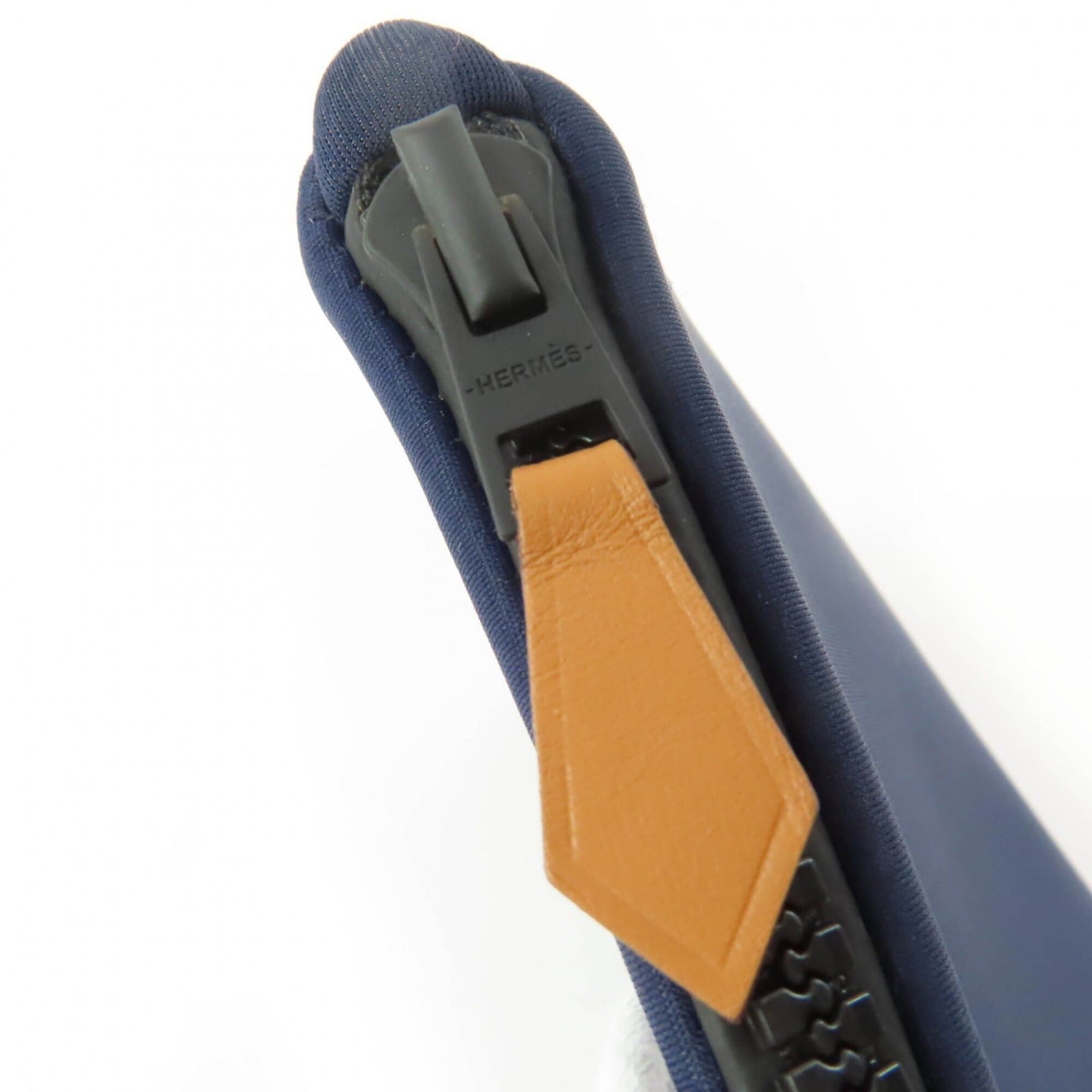 Hermes HERMES Trouse Flat PM Neoban Black Hardware Logo Zip Pouch Navy Made in France Women's Size ONE SIZE - 7 Thumbnail