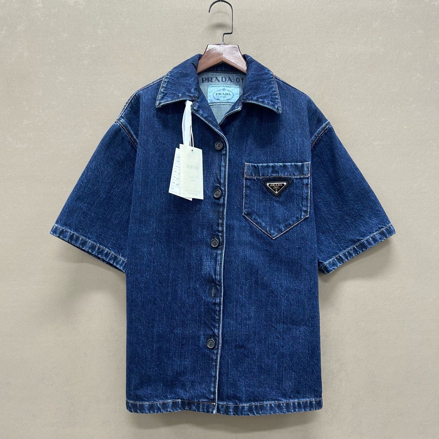 Prada Prada Logo Denim Short Sleeve Shirt Size S Size US S / EU 44-46 / 1 - 2 Thumbnail