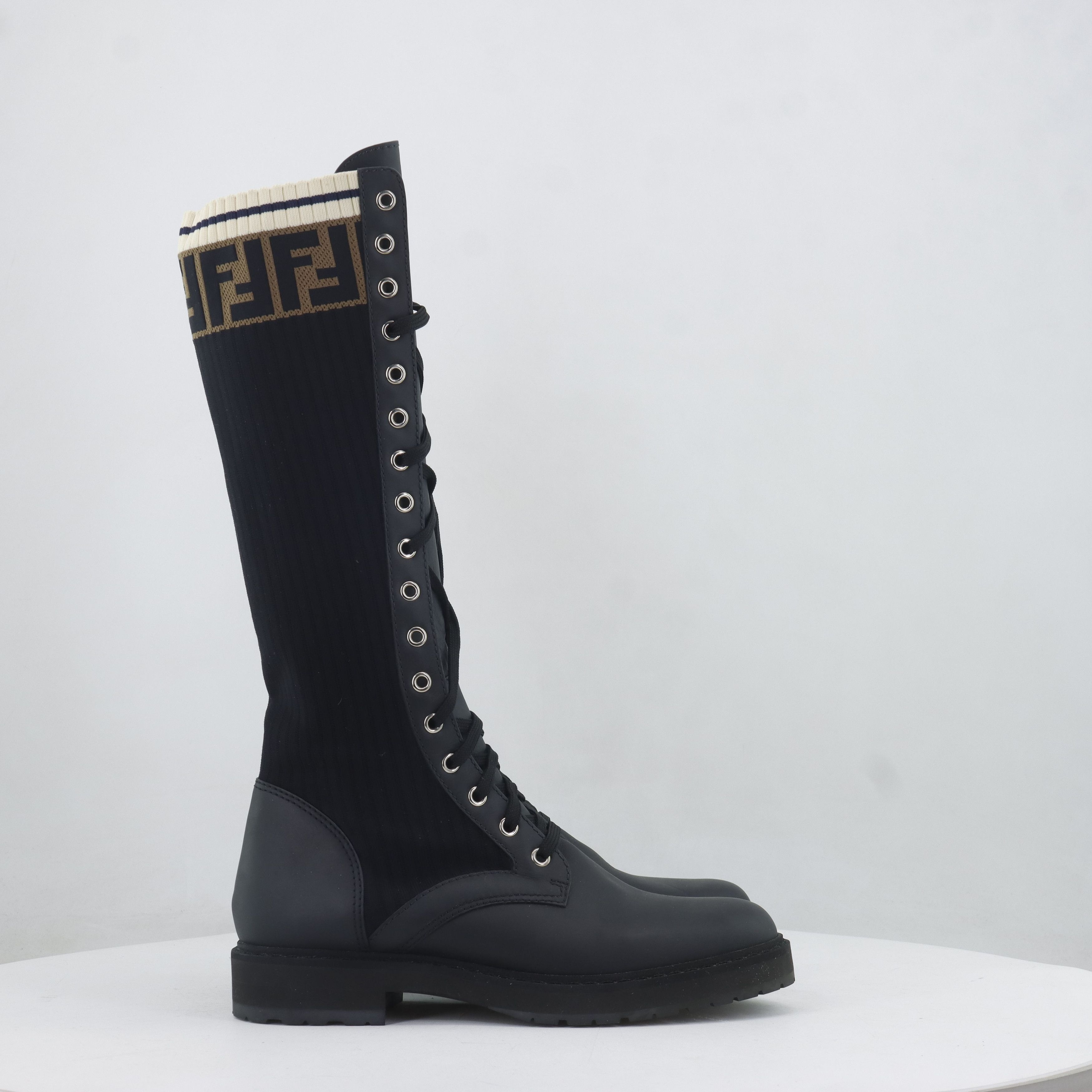Fendi Fendi FF Logo Knit Lace-Up Boots Size 37 Size US 7 / IT 37 - 3 Thumbnail