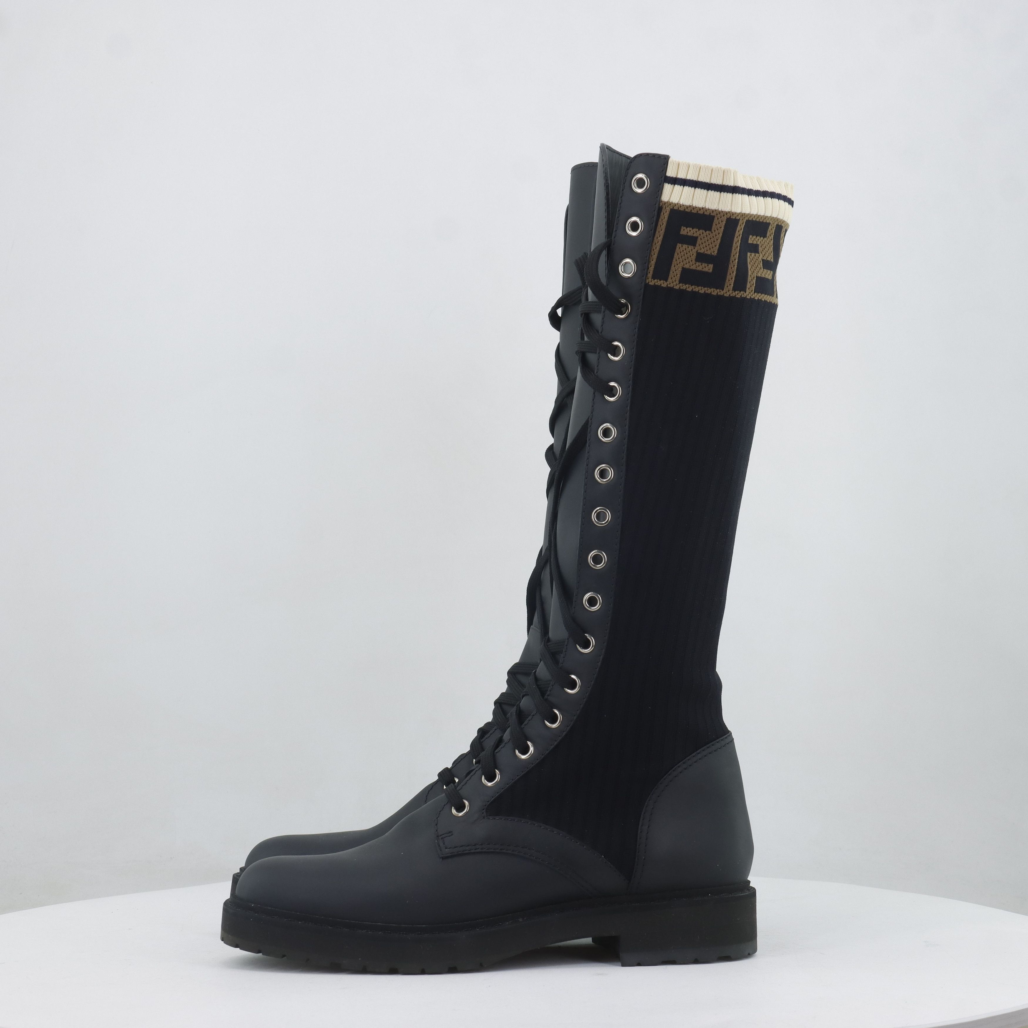 Fendi Fendi FF Logo Knit Lace-Up Boots Size 37 Size US 7 / IT 37 - 2 Thumbnail