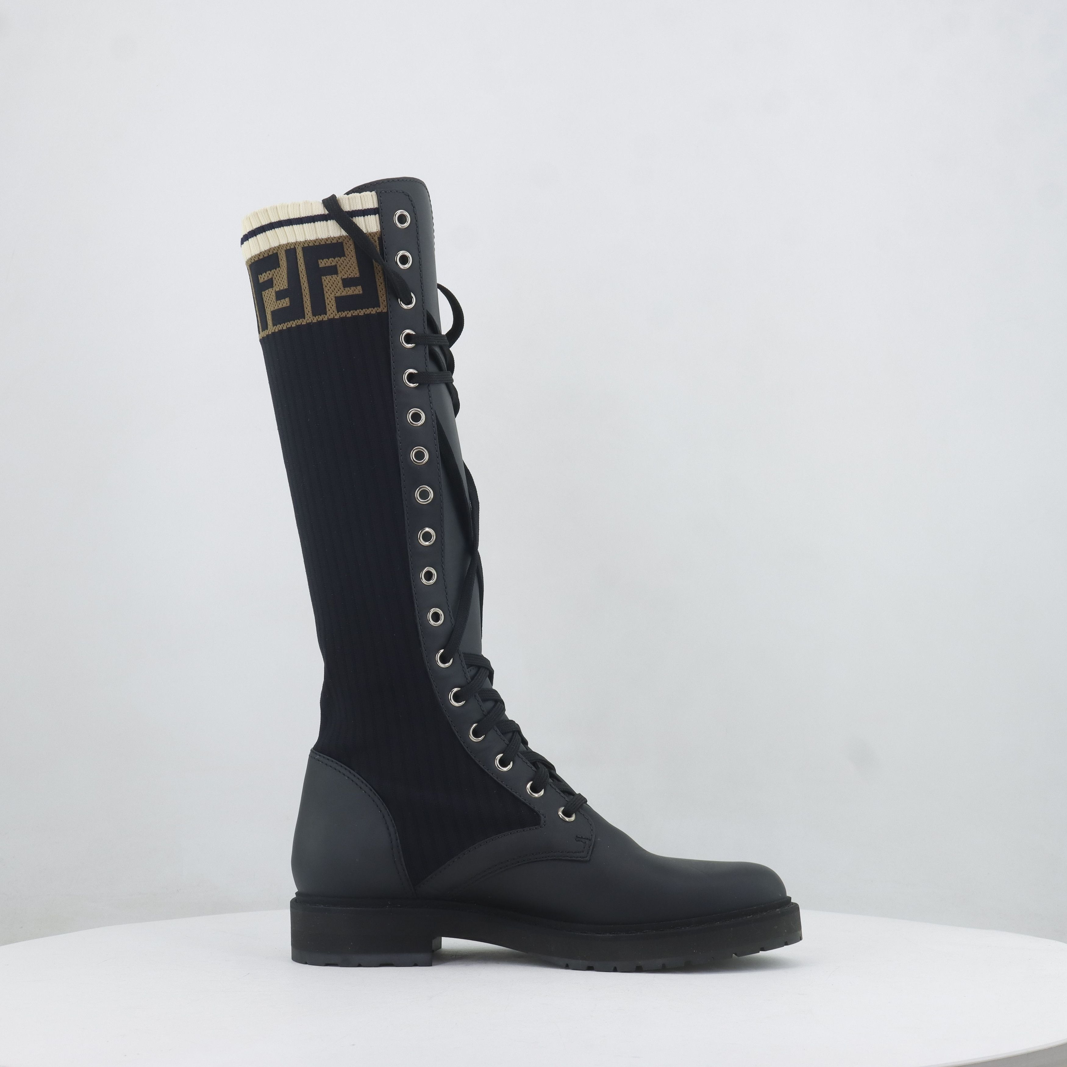 Fendi Fendi FF Logo Knit Lace-Up Boots Size 37 Size US 7 / IT 37 - 7 Thumbnail