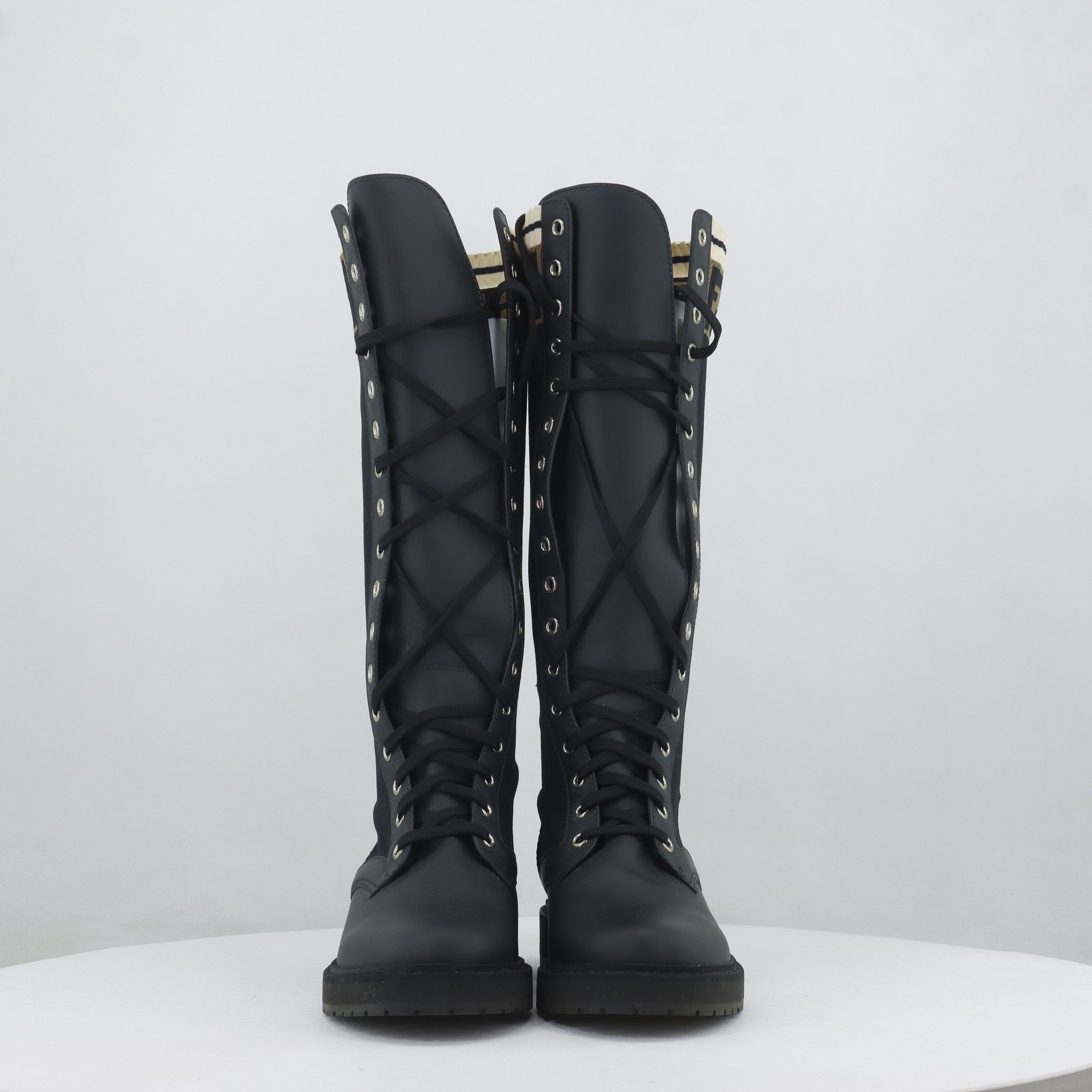 Fendi Fendi FF Logo Knit Lace-Up Boots Size 37 Size US 7 / IT 37 - 4 Thumbnail