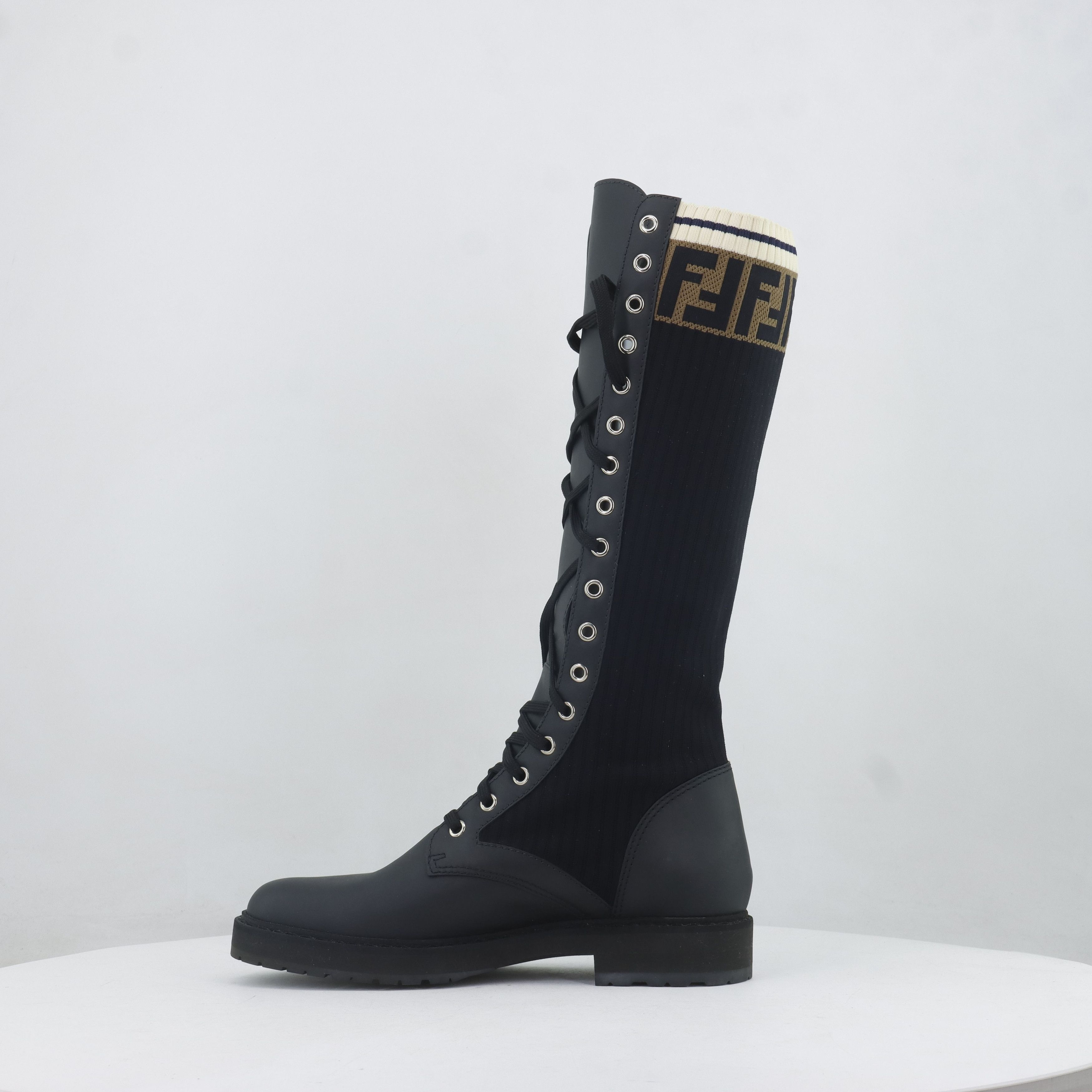 Fendi Fendi FF Logo Knit Lace-Up Boots Size 37 Size US 7 / IT 37 - 6 Thumbnail
