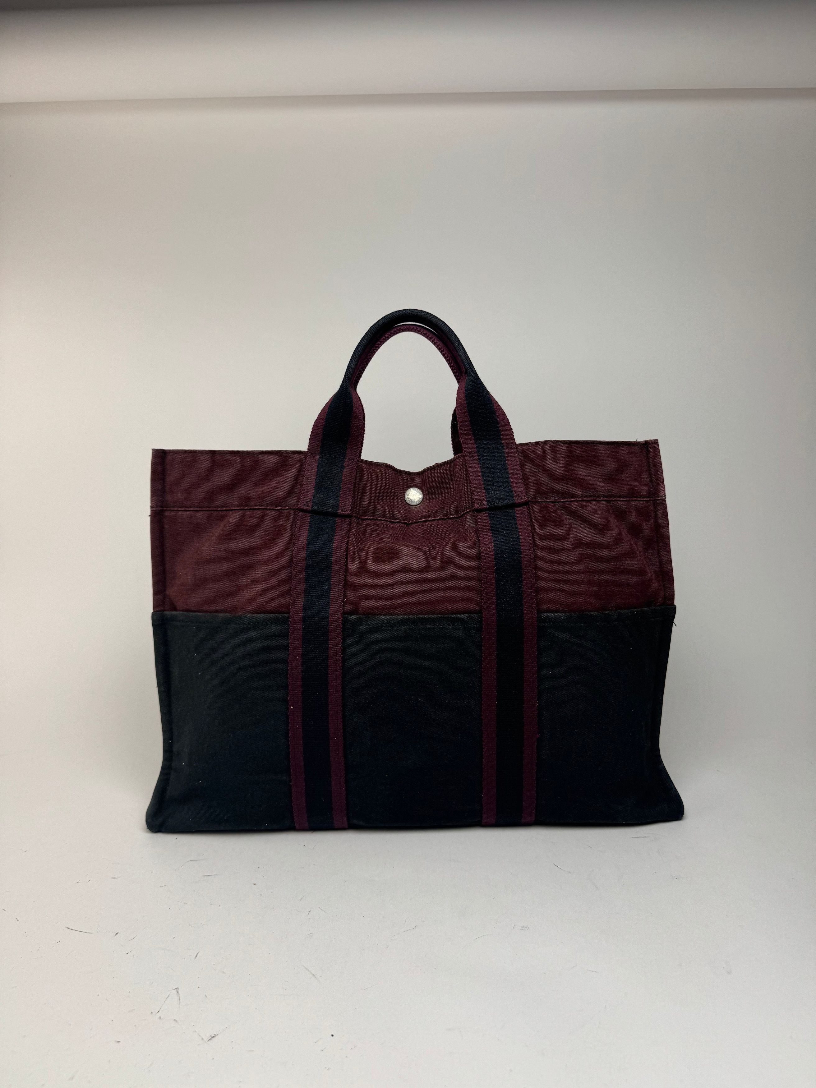 Other Vintage Hermes Canvas Shopper Bag burgundy Black Size ONE SIZE - 3 Thumbnail