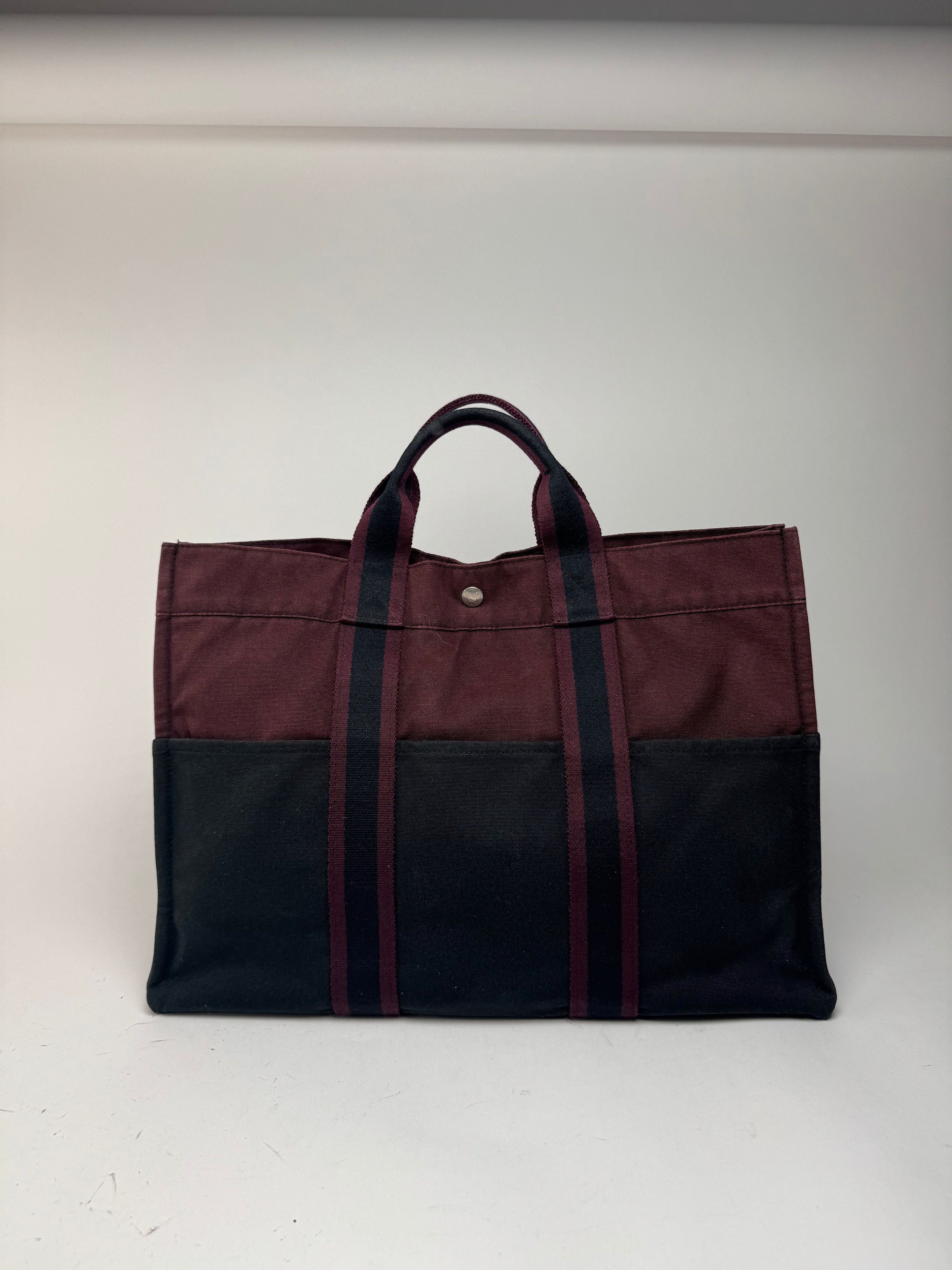 Other Vintage Hermes Canvas Shopper Bag burgundy Black Size ONE SIZE - 8 Thumbnail