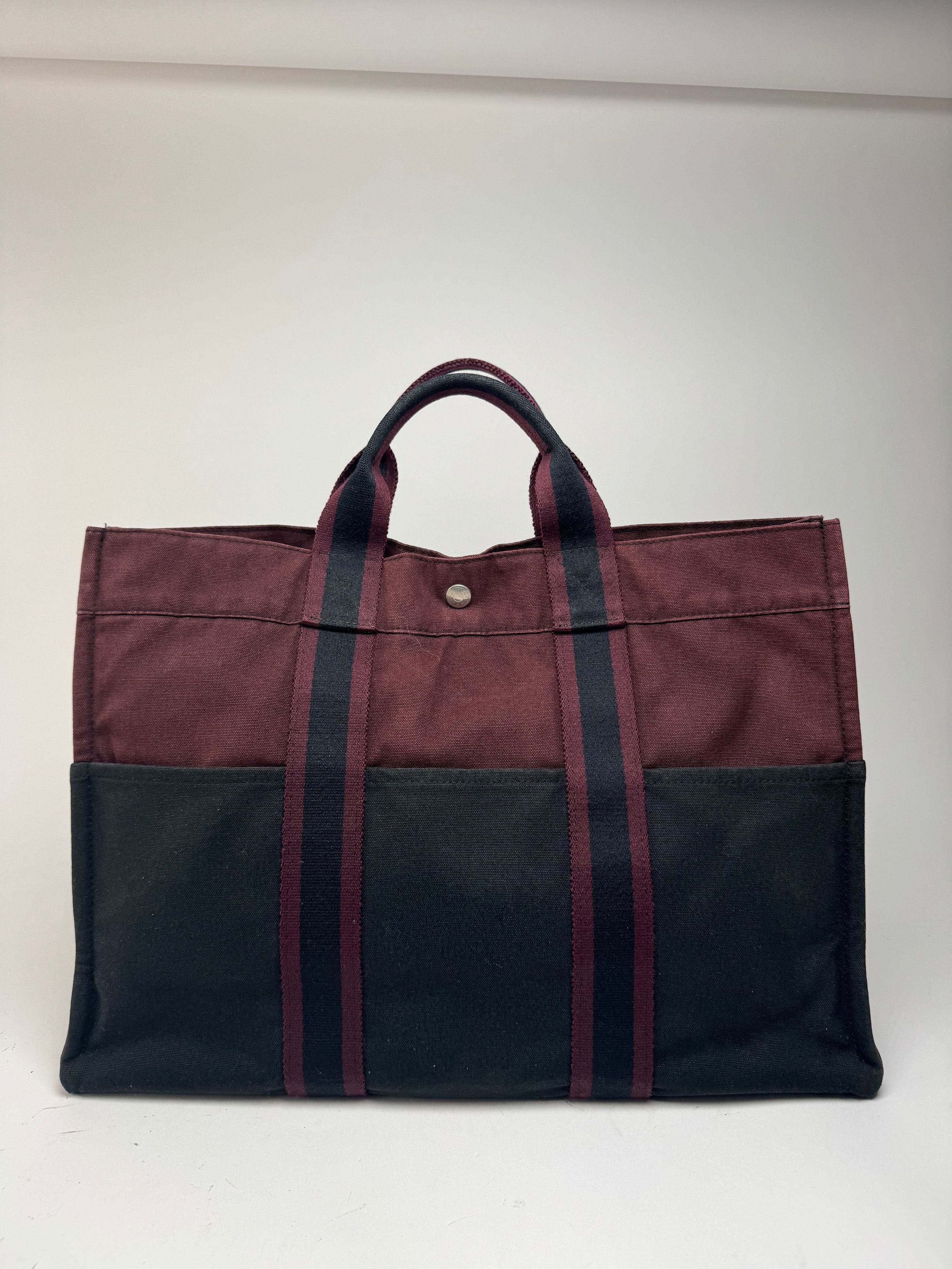 Other Vintage Hermes Canvas Shopper Bag burgundy Black Size ONE SIZE - 7 Thumbnail