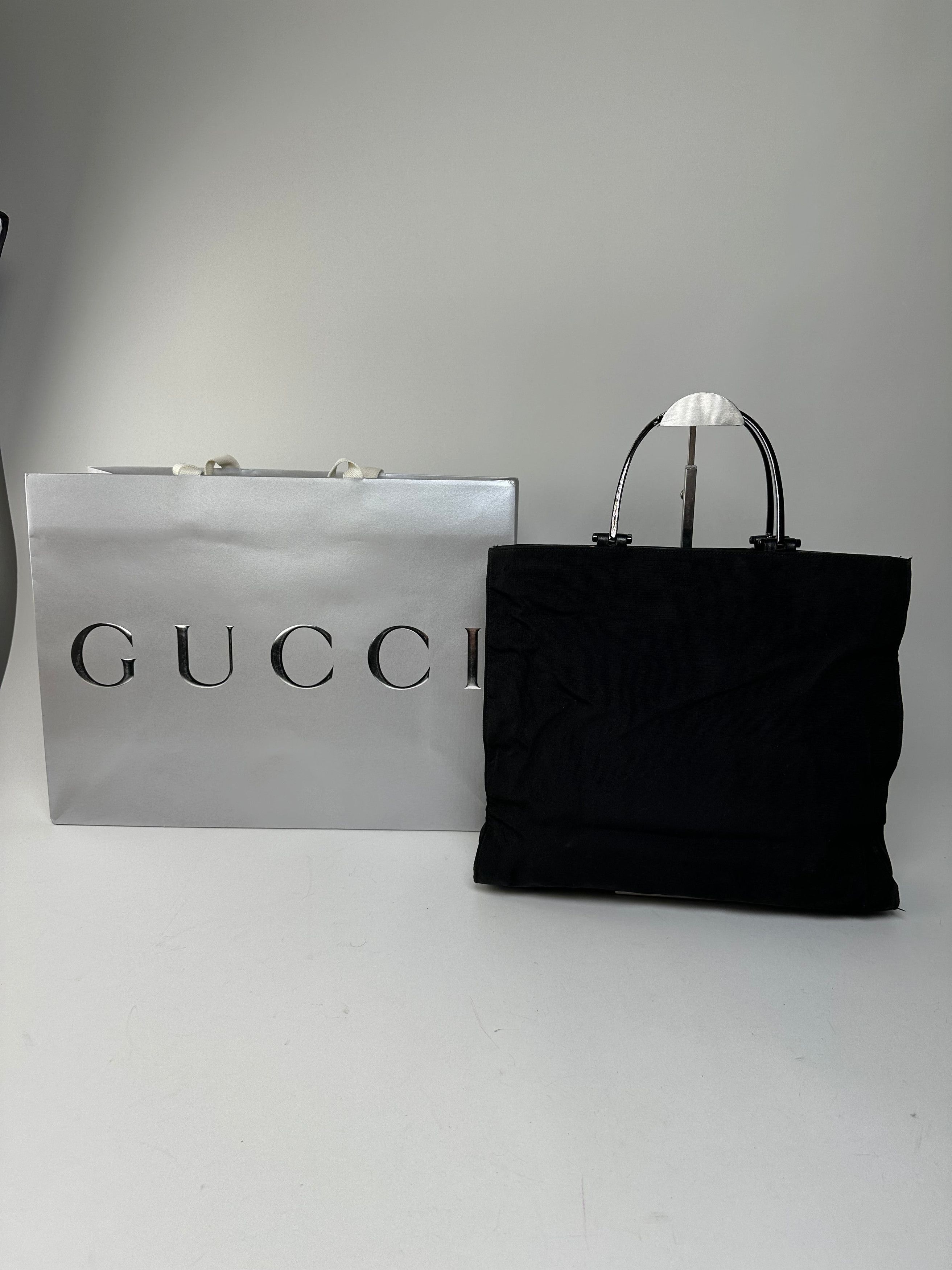 Gucci Vintage Nylon Canvas Tote Bag Black Size ONE SIZE - 2 Thumbnail