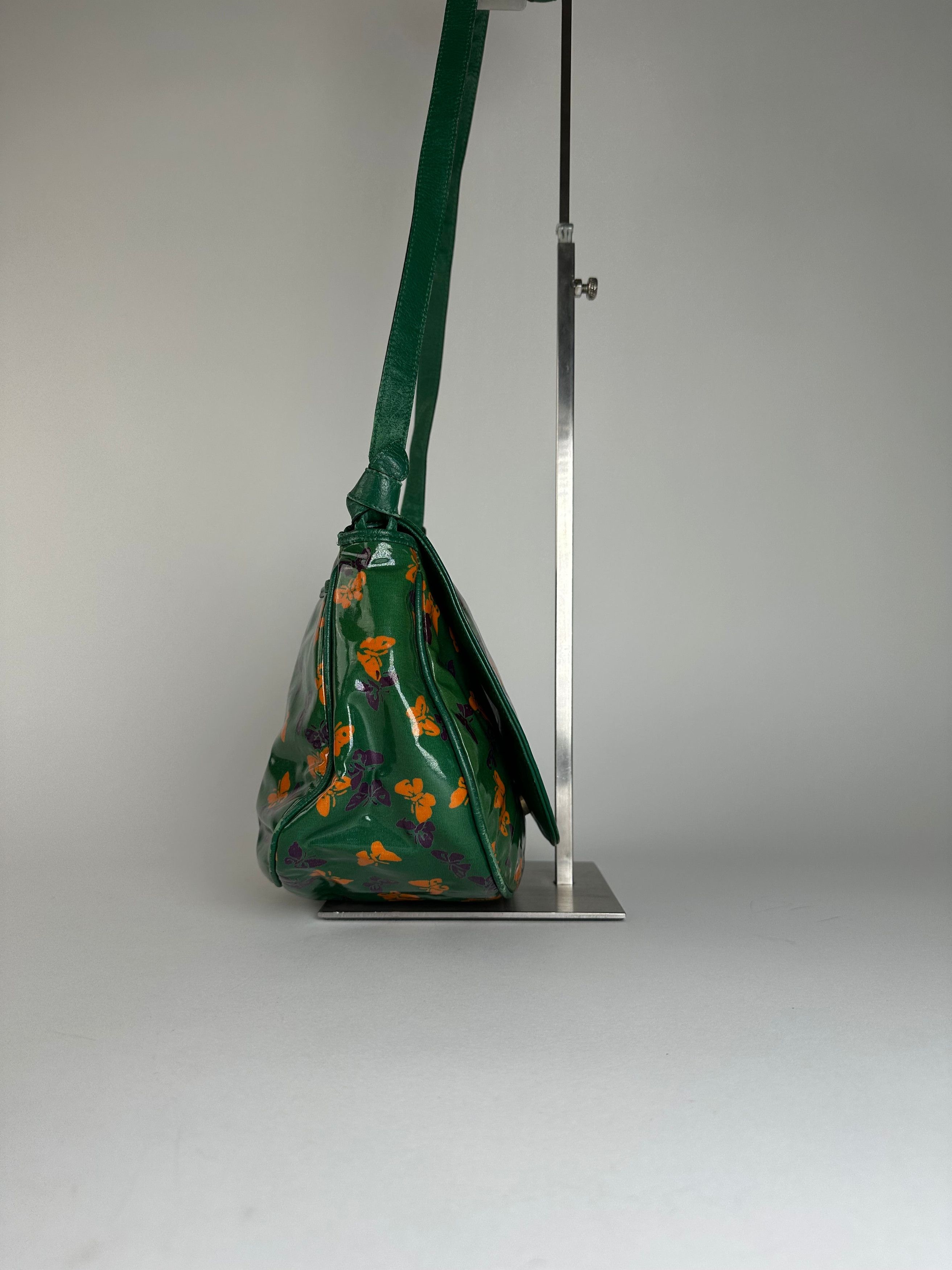 Bottega Veneta Vintage Butterfly Print Patent Shoulder Bag Green Size ONE SIZE - 6 Thumbnail