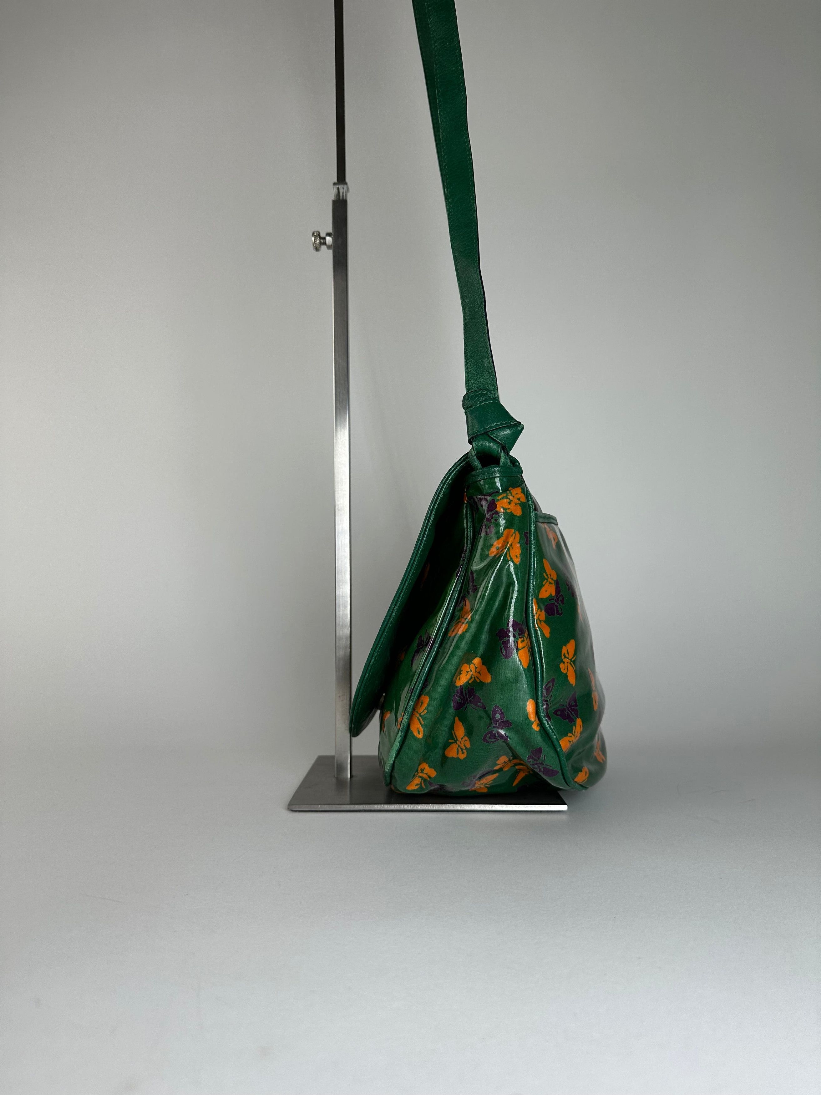 Bottega Veneta Vintage Butterfly Print Patent Shoulder Bag Green Size ONE SIZE - 8 Thumbnail