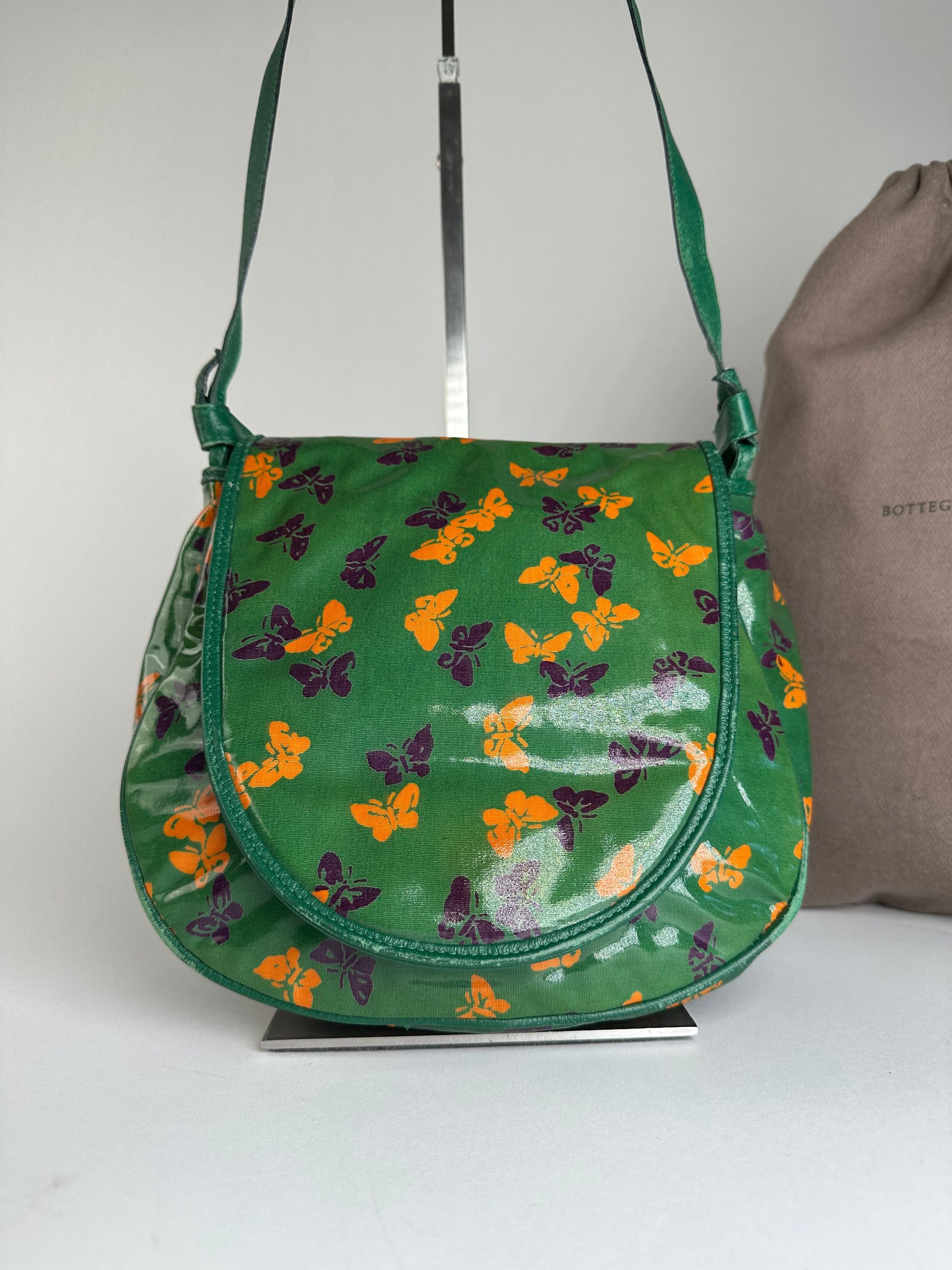 Bottega Veneta Vintage Butterfly Print Patent Shoulder Bag Green Size ONE SIZE - 13 Thumbnail