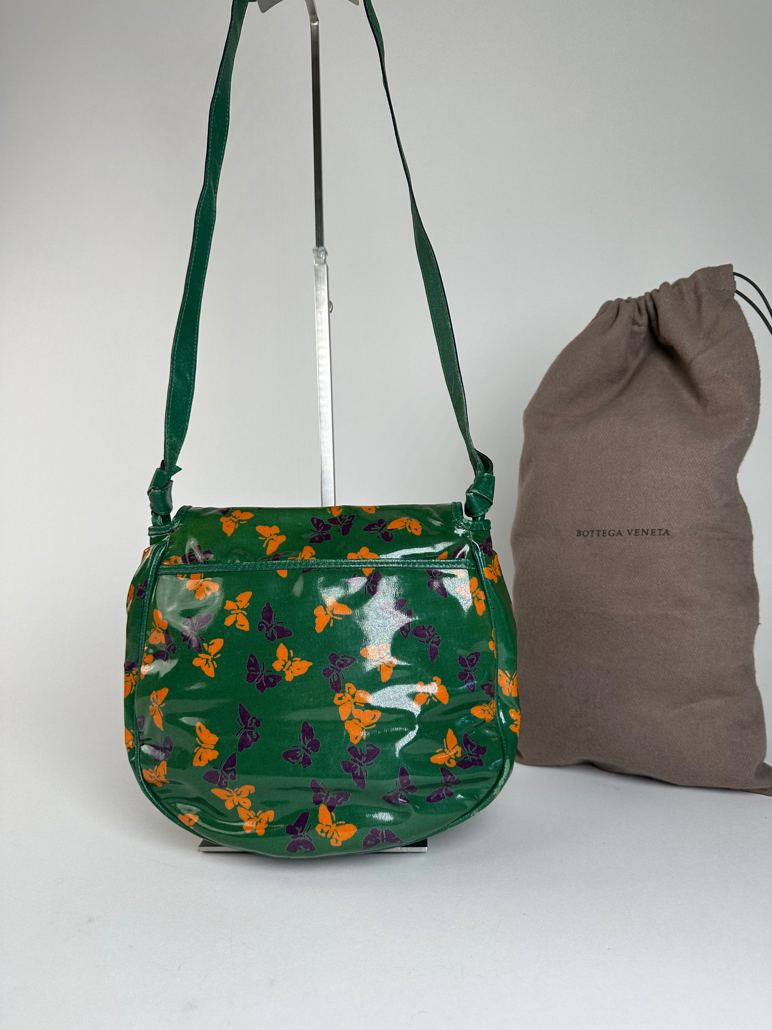 Bottega Veneta Vintage Butterfly Print Patent Shoulder Bag Green Size ONE SIZE - 2 Thumbnail