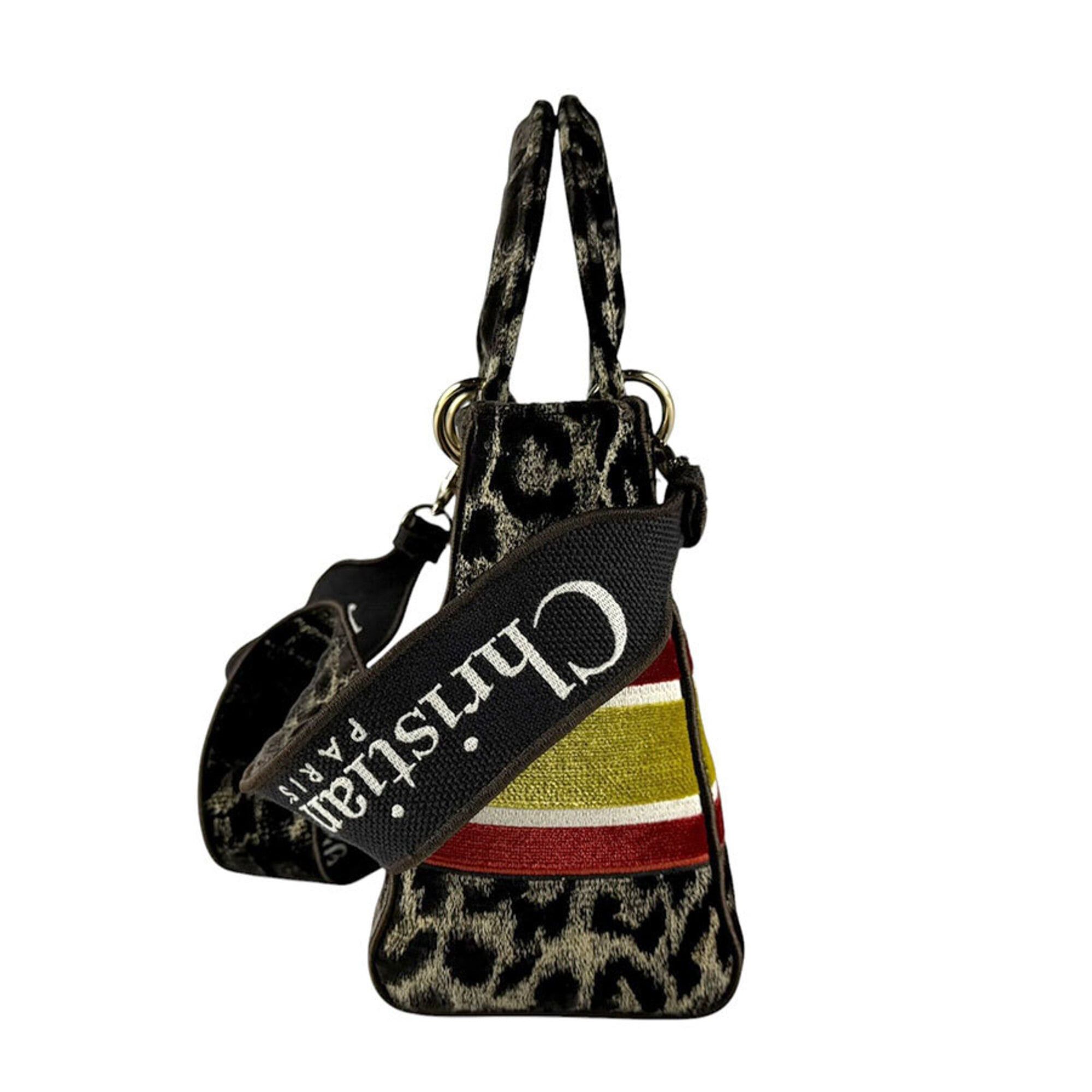 Dior Christian Dior Lady Delight handbag/shoulder bag, canvas velour, brown, yellow, orange, gold, women's, z9671 Size ONE SIZE - 2 Thumbnail