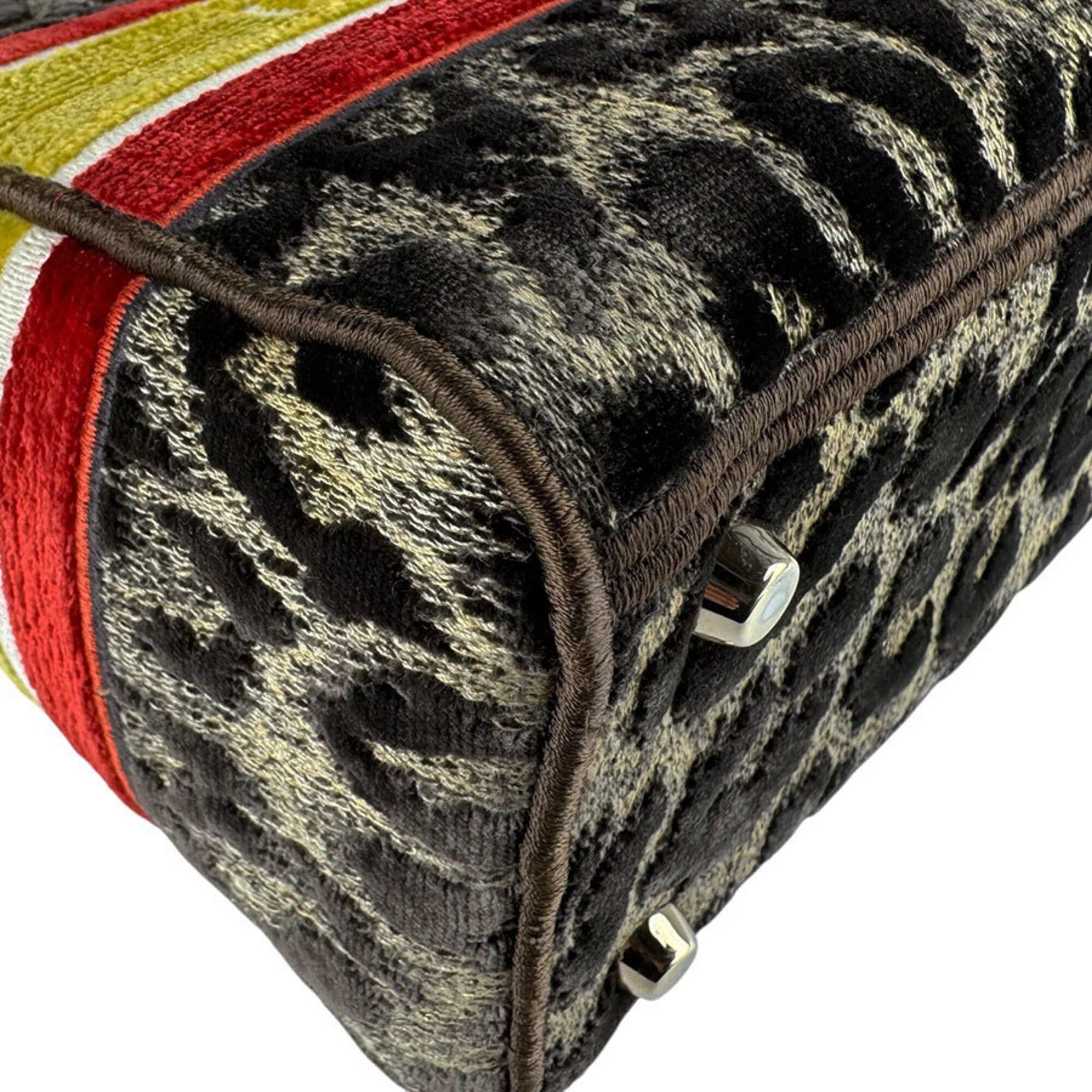 Dior Christian Dior Lady Delight handbag/shoulder bag, canvas velour, brown, yellow, orange, gold, women's, z9671 Size ONE SIZE - 8 Thumbnail