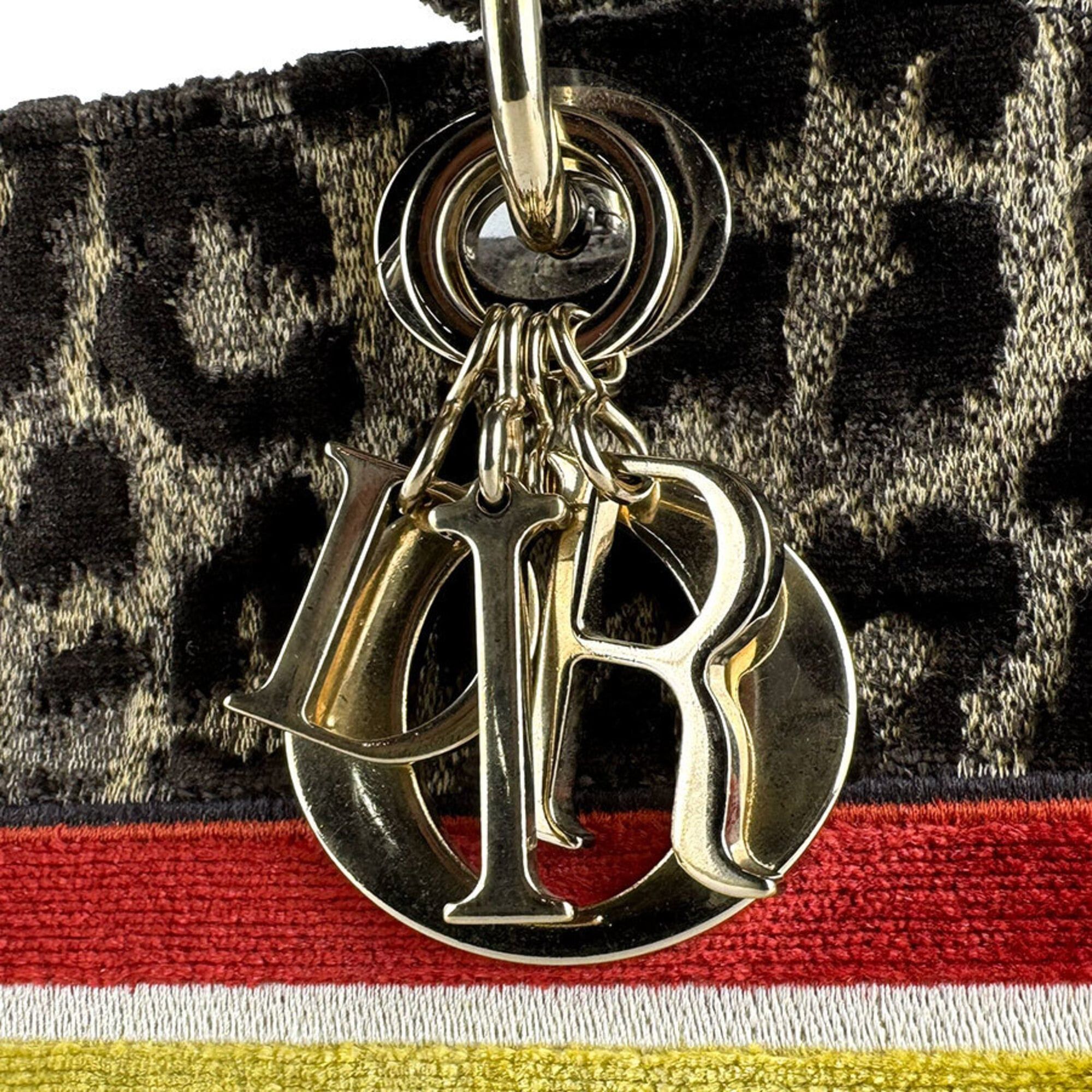 Dior Christian Dior Lady Delight handbag/shoulder bag, canvas velour, brown, yellow, orange, gold, women's, z9671 Size ONE SIZE - 12 Thumbnail