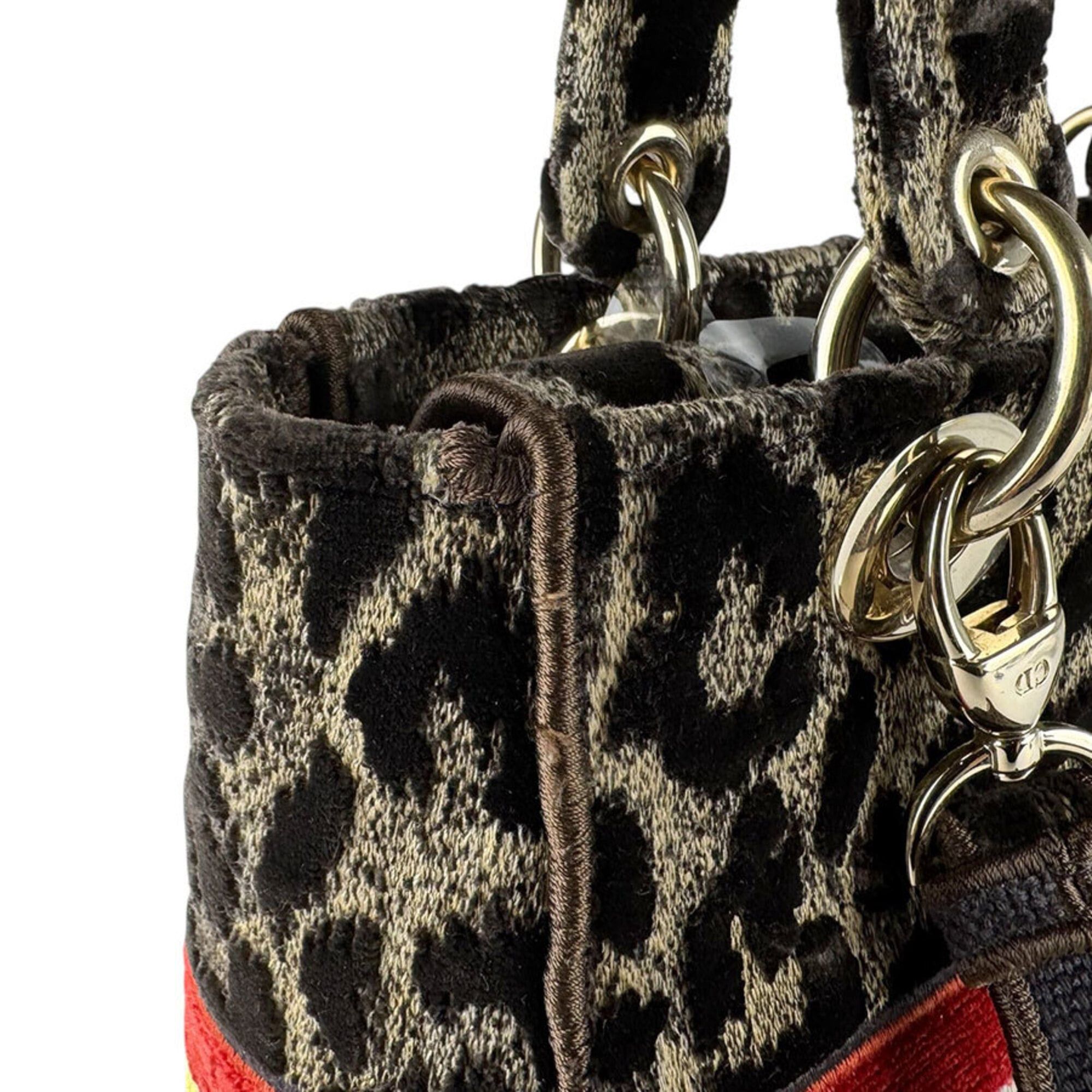 Dior Christian Dior Lady Delight handbag/shoulder bag, canvas velour, brown, yellow, orange, gold, women's, z9671 Size ONE SIZE - 6 Thumbnail