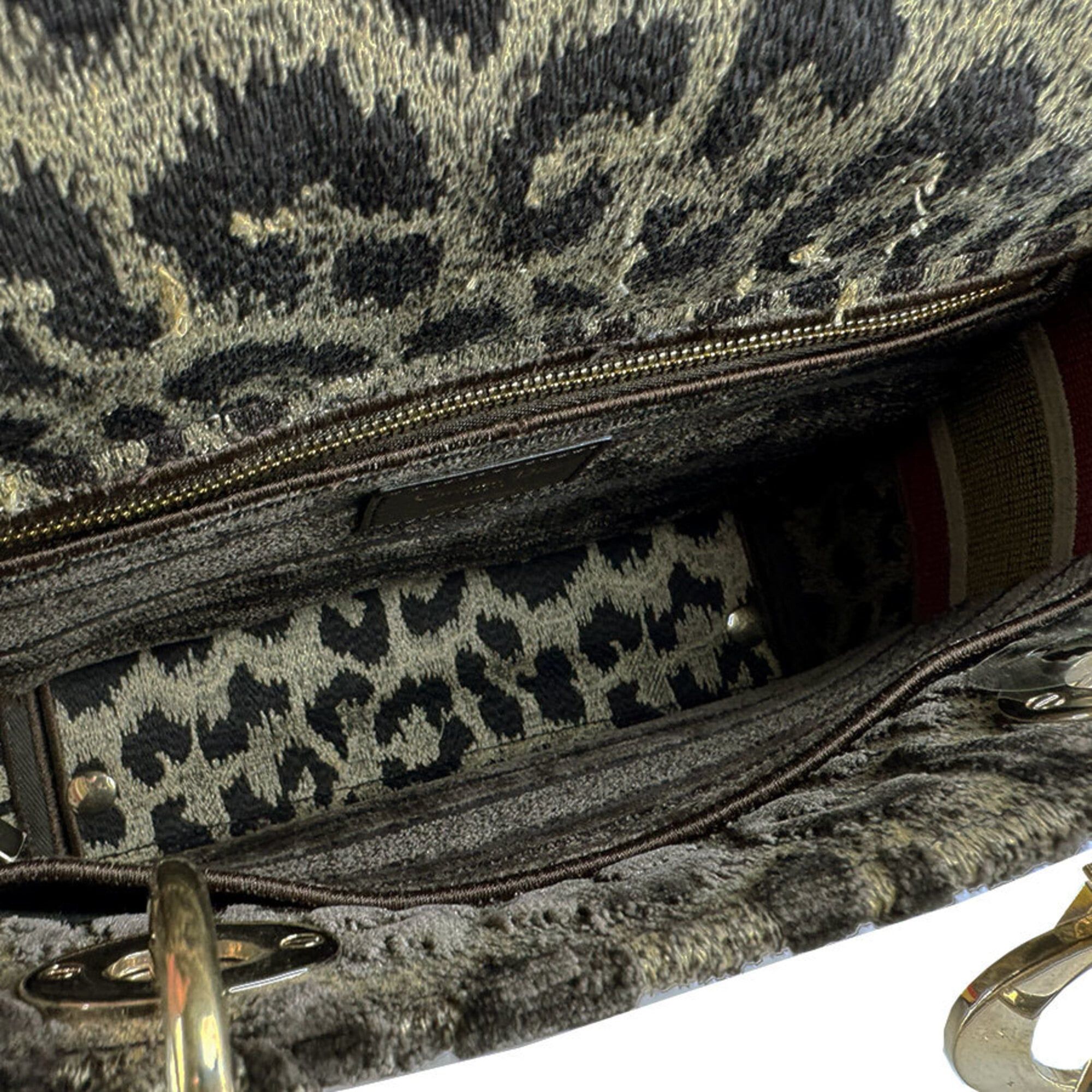 Dior Christian Dior Lady Delight handbag/shoulder bag, canvas velour, brown, yellow, orange, gold, women's, z9671 Size ONE SIZE - 5 Thumbnail