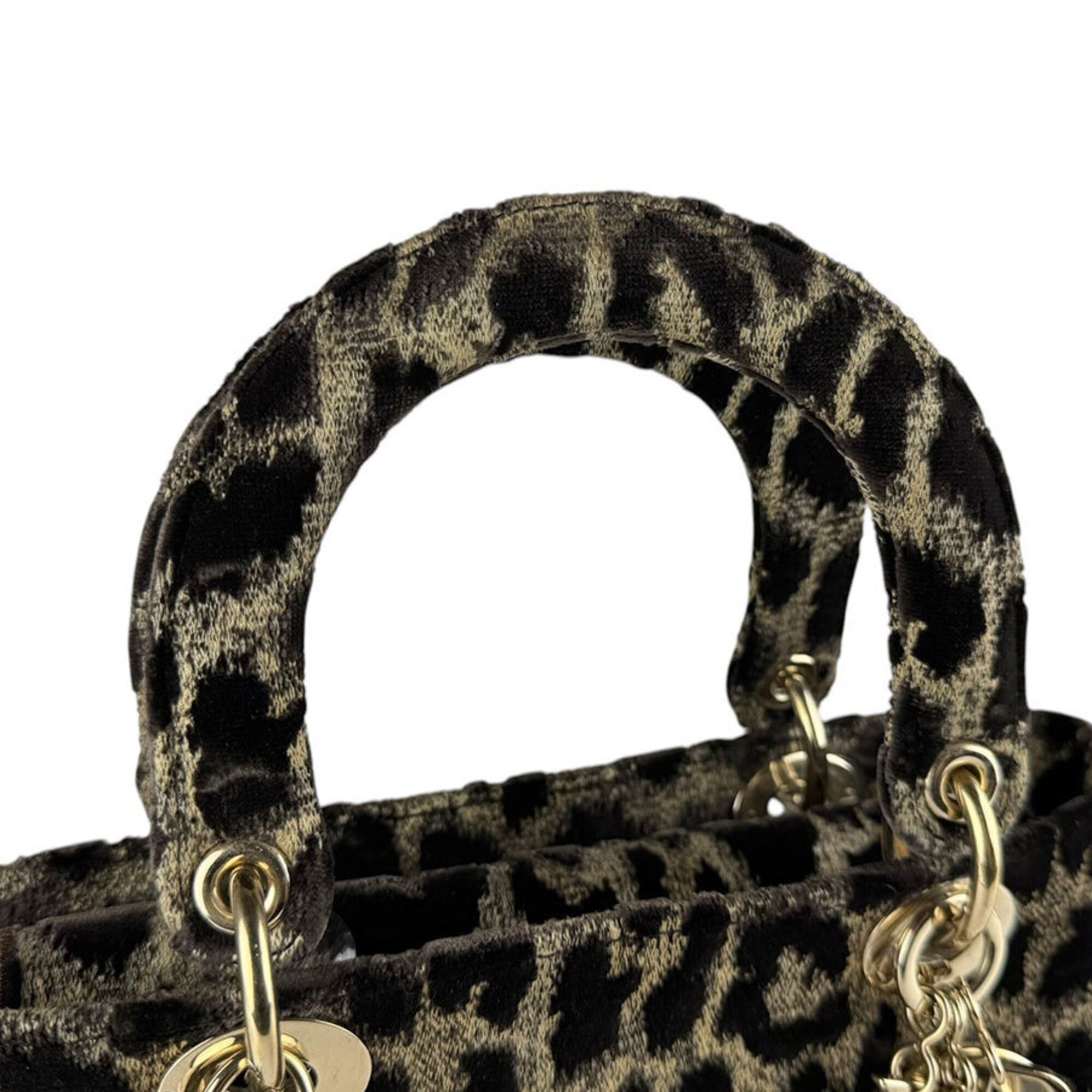 Dior Christian Dior Lady Delight handbag/shoulder bag, canvas velour, brown, yellow, orange, gold, women's, z9671 Size ONE SIZE - 10 Thumbnail