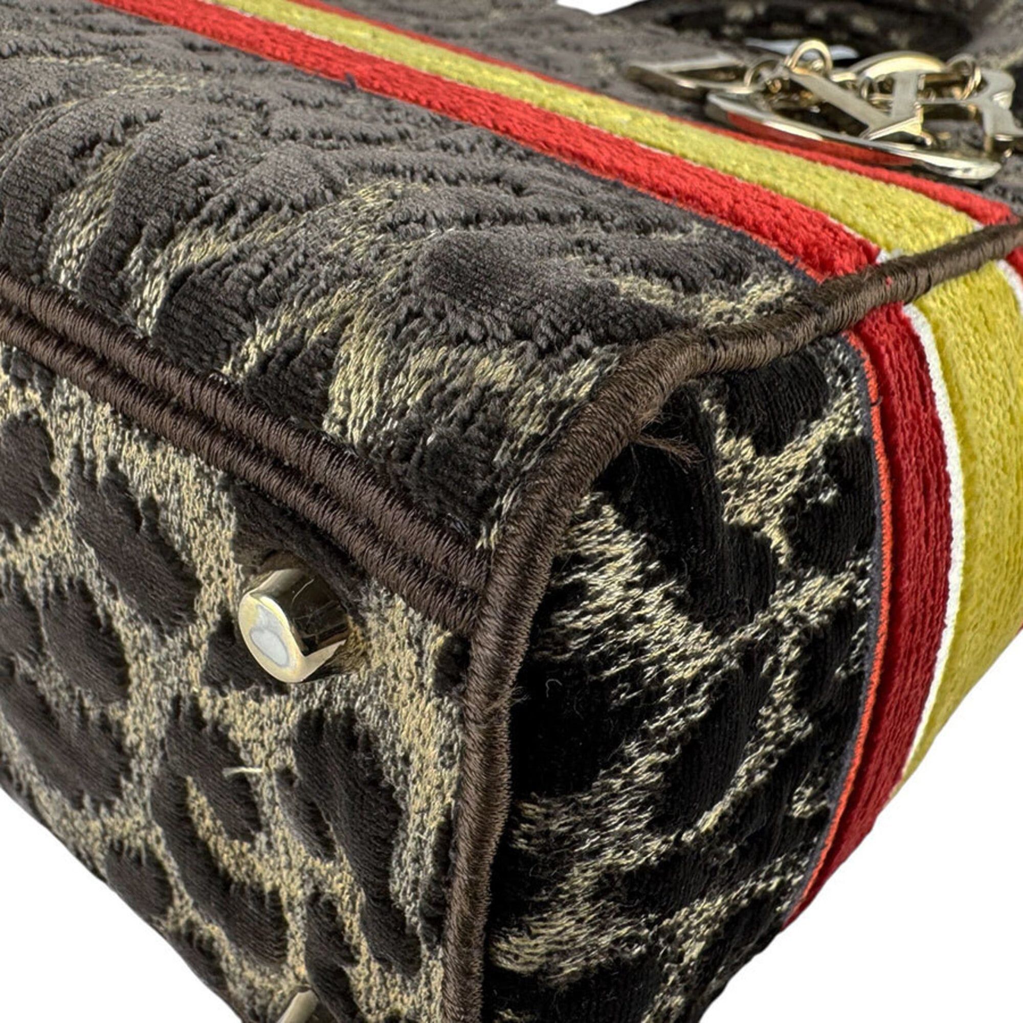 Dior Christian Dior Lady Delight handbag/shoulder bag, canvas velour, brown, yellow, orange, gold, women's, z9671 Size ONE SIZE - 9 Thumbnail