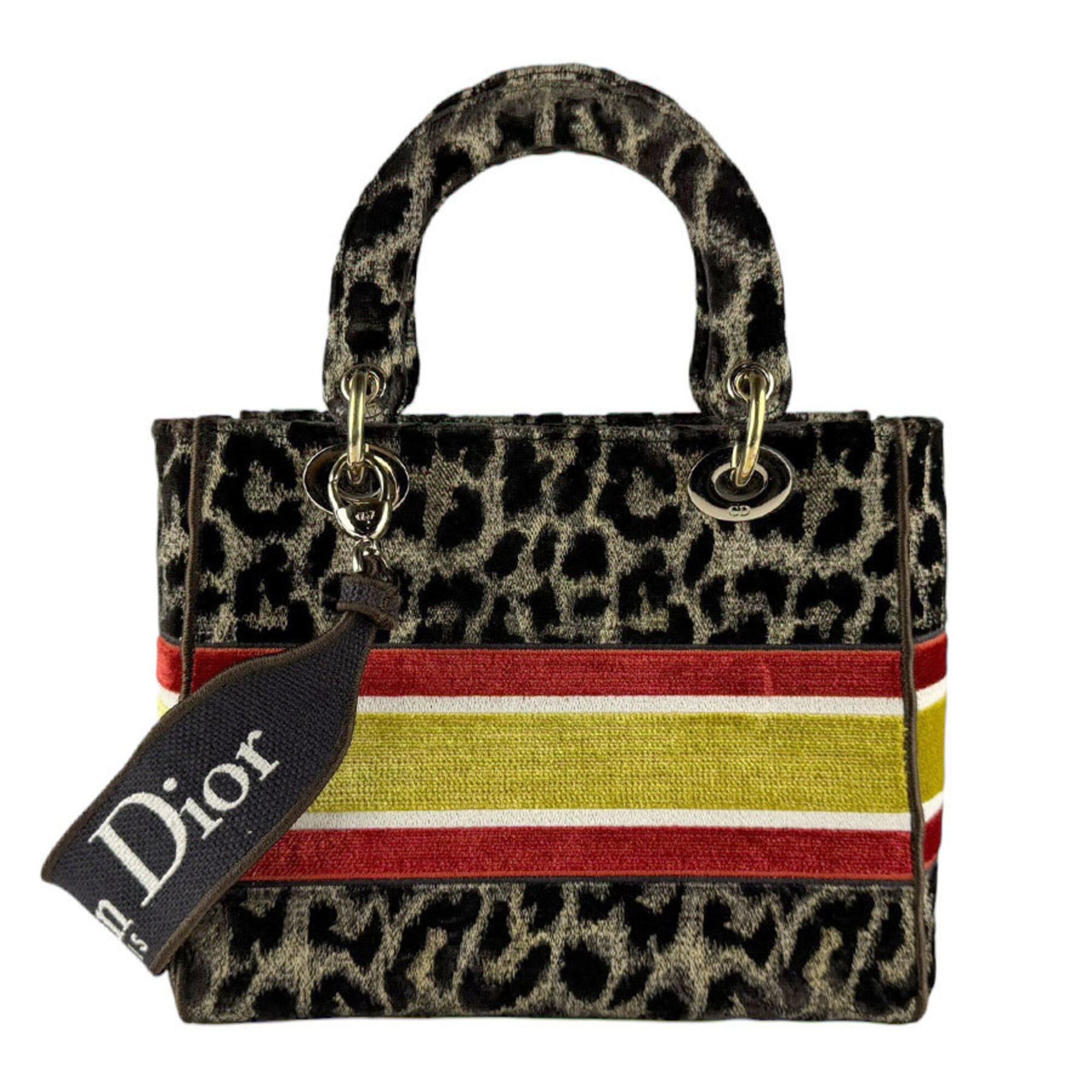 Dior Christian Dior Lady Delight handbag/shoulder bag, canvas velour, brown, yellow, orange, gold, women's, z9671 Size ONE SIZE - 3 Thumbnail