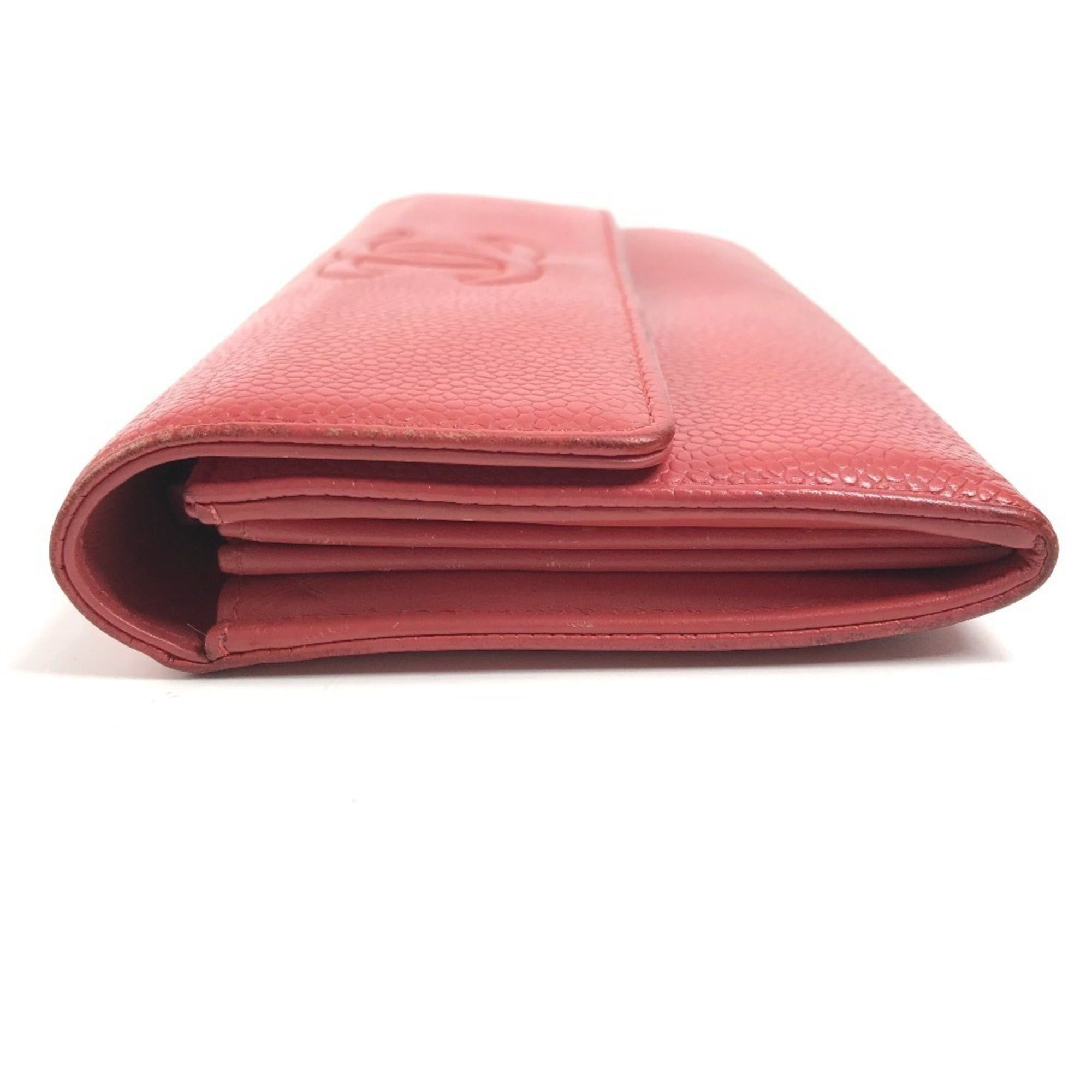 Chanel CHANEL CC Coco Mark Logo Long Wallet, Flap Closure, Caviar Leather, Men's & Women's, Red Size ONE SIZE - 3 Thumbnail