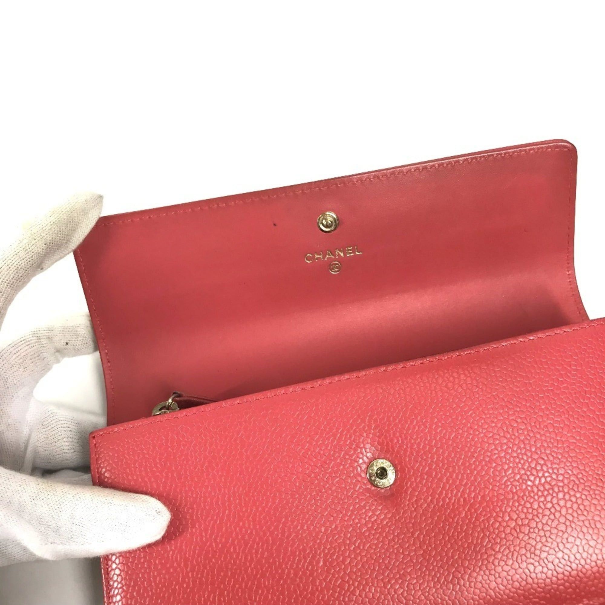 Chanel CHANEL CC Coco Mark Logo Long Wallet, Flap Closure, Caviar Leather, Men's & Women's, Red Size ONE SIZE - 10 Thumbnail