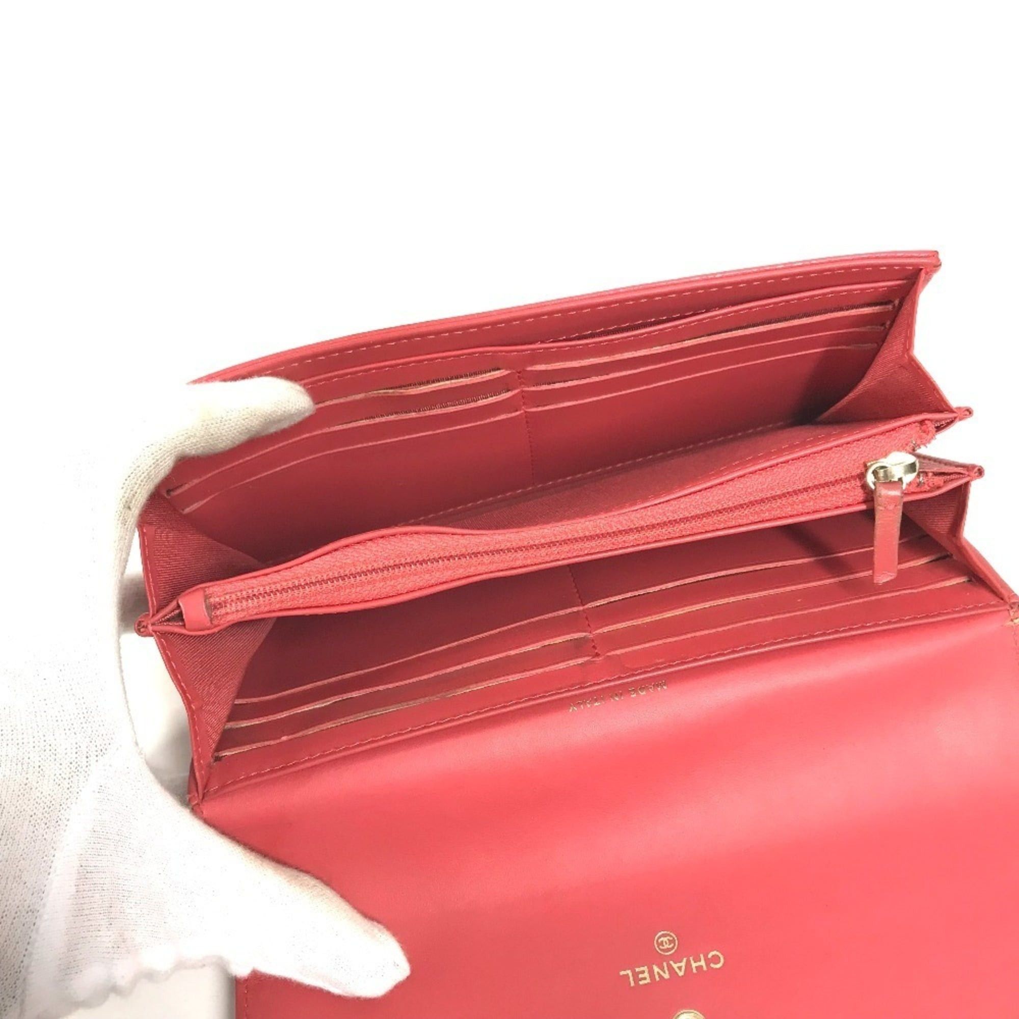 Chanel CHANEL CC Coco Mark Logo Long Wallet, Flap Closure, Caviar Leather, Men's & Women's, Red Size ONE SIZE - 11 Thumbnail