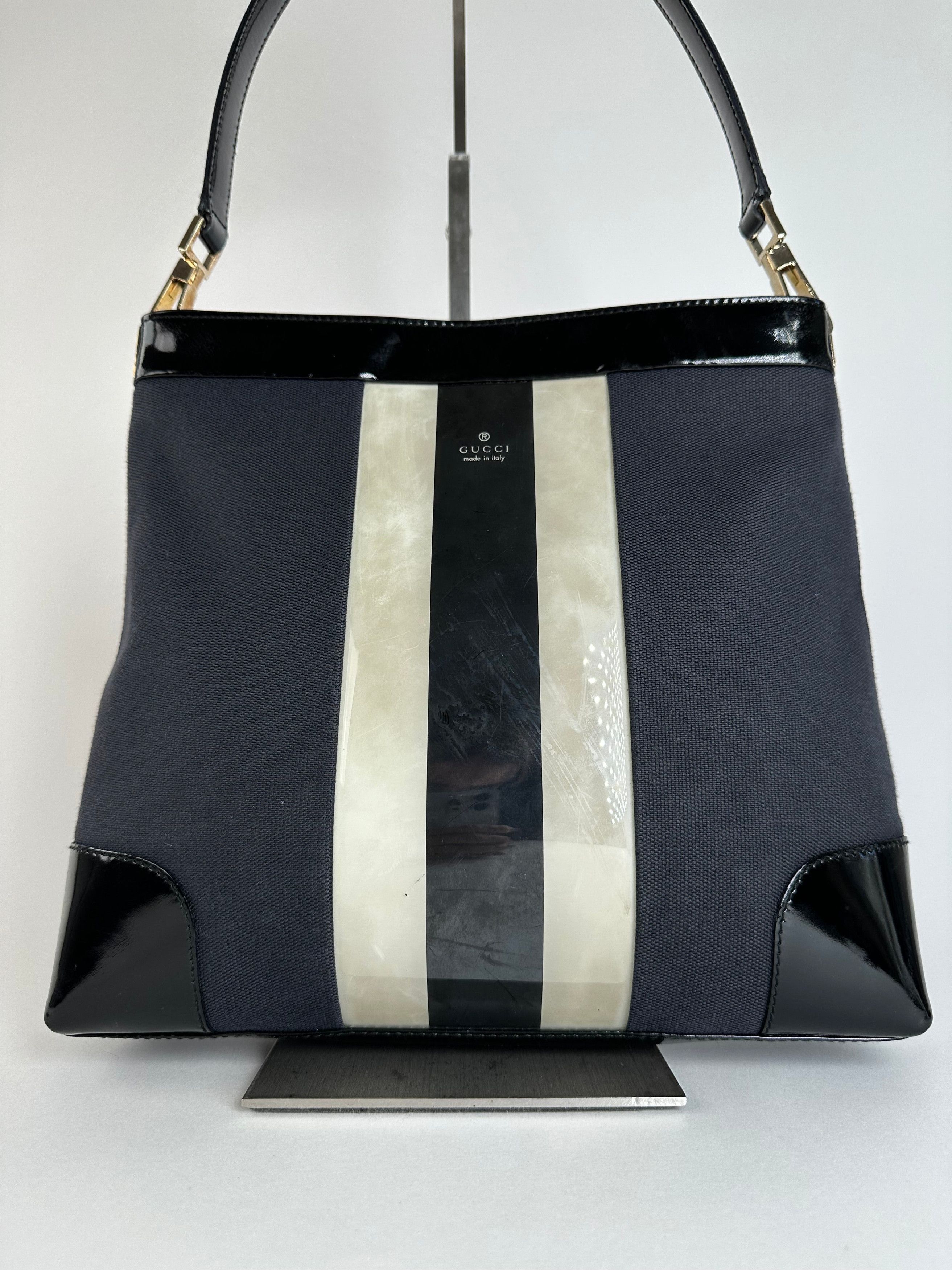 Gucci Vintage Canvas Shoulder Bag Black White Size ONE SIZE - 11 Thumbnail