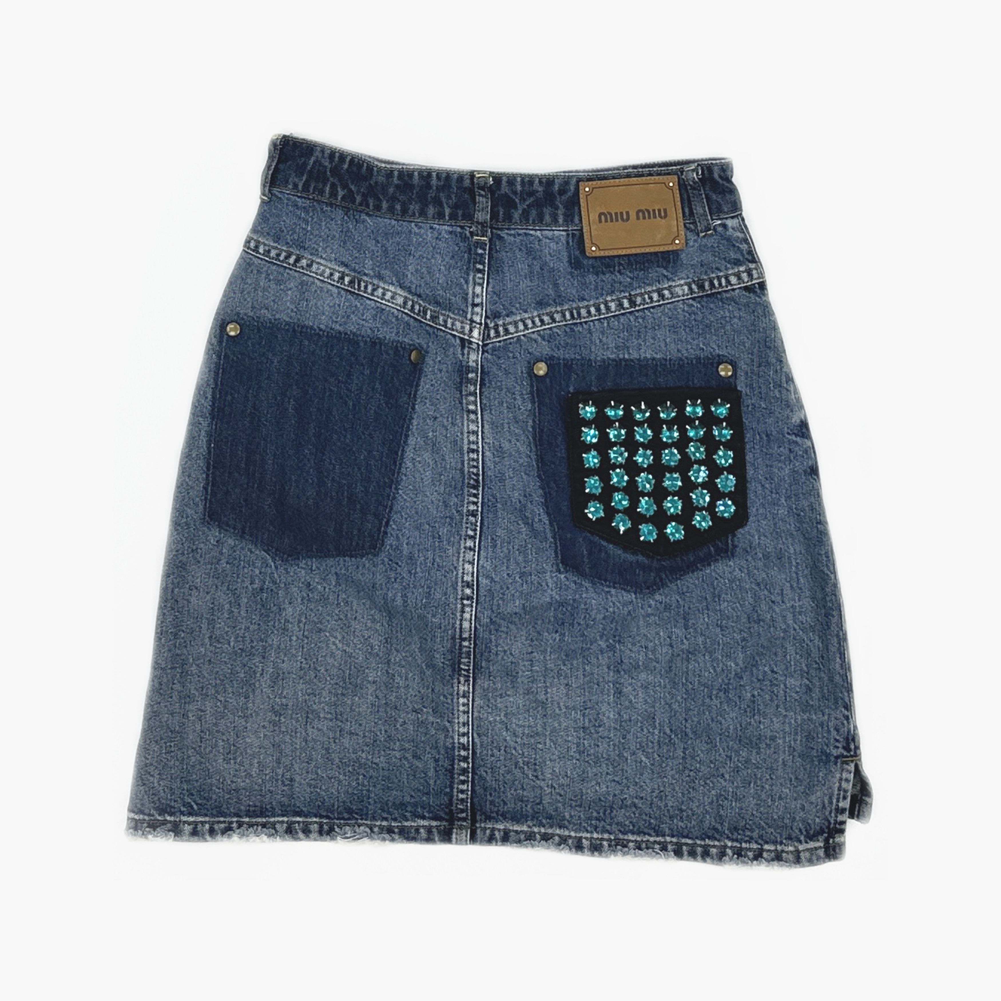 Miu Miu Miu Miu Jeweled Pocket Denim Skirt Size 40 Size 27" / US 4 / IT 40 - 2 Thumbnail